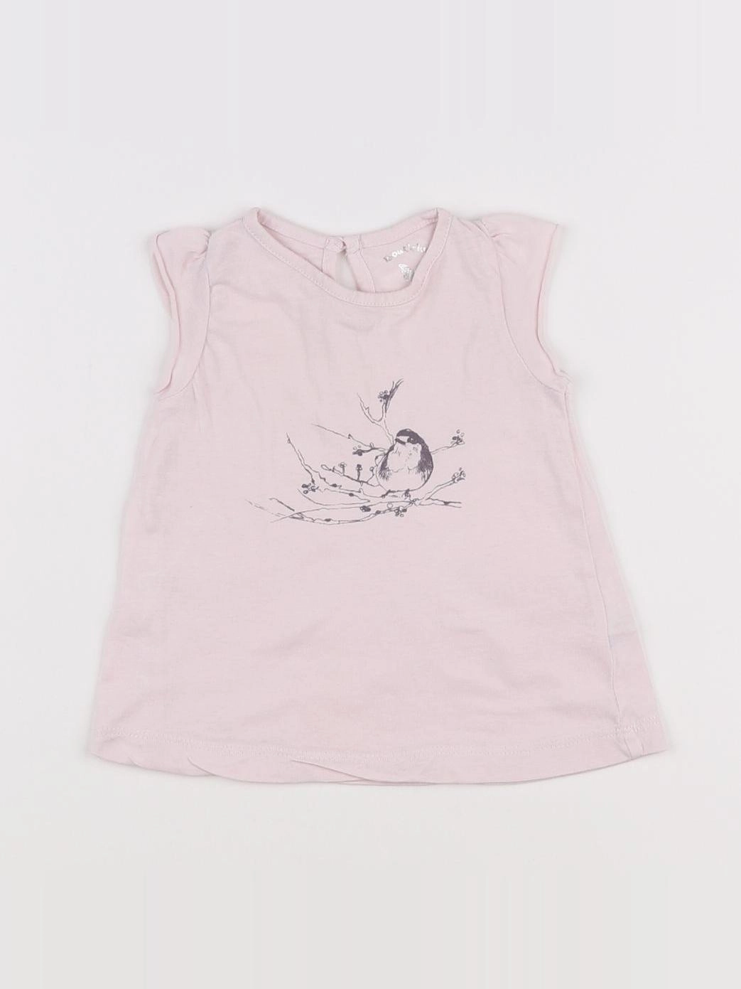 Boutchou - tee-shirt rose, argent - 6 mois
