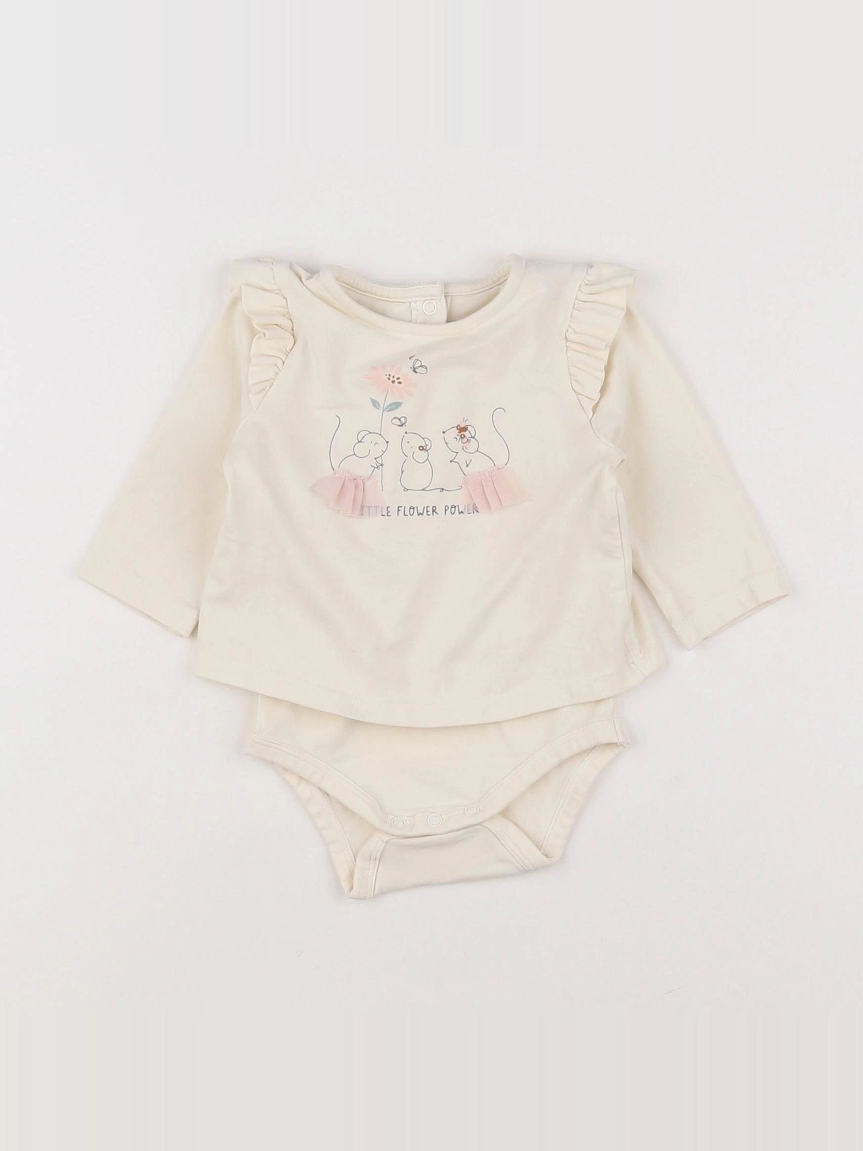 Vertbaudet - body tee-shirt beige - 3 mois