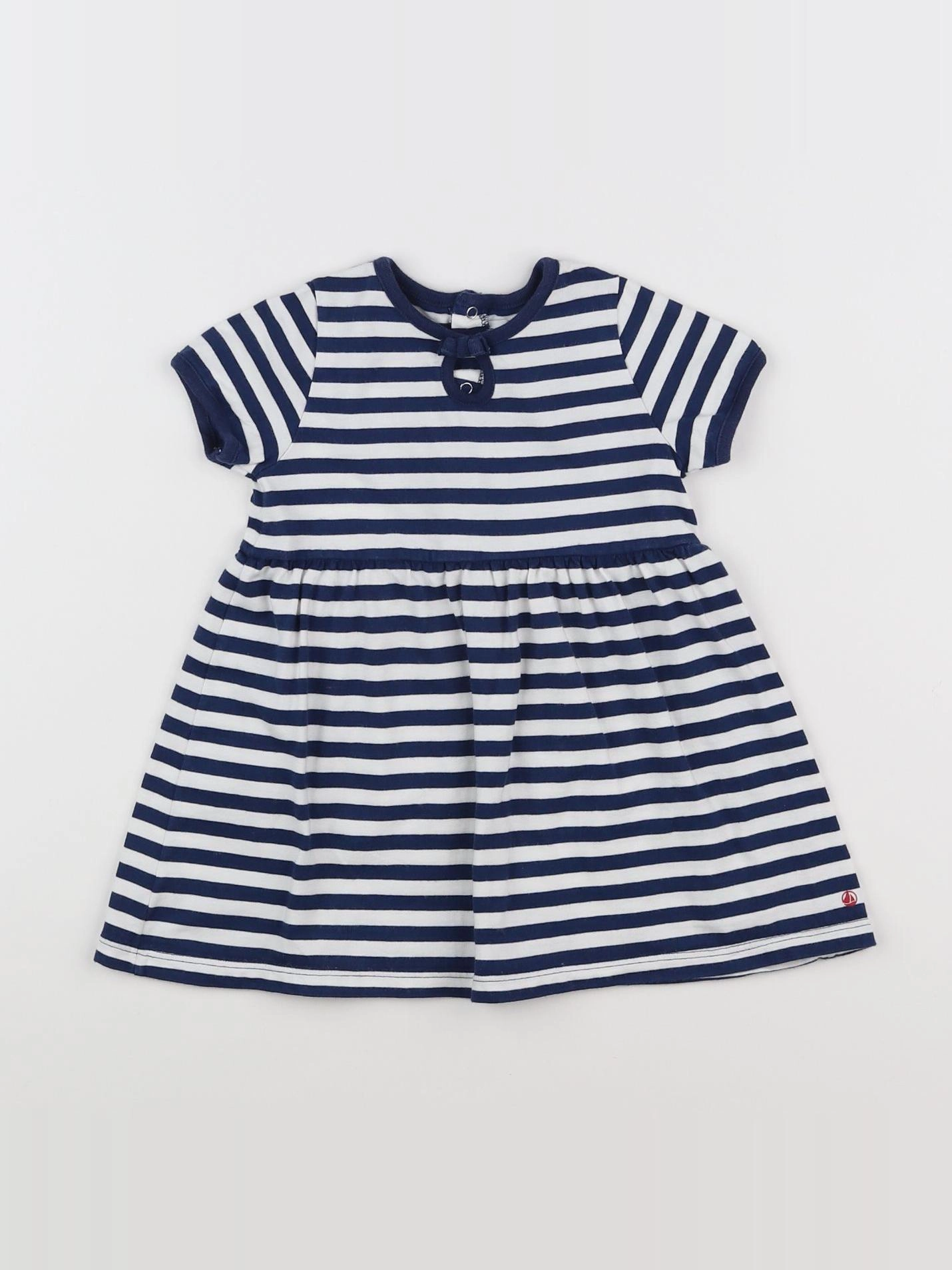 Petit Bateau - robe blanc, bleu - 18 mois