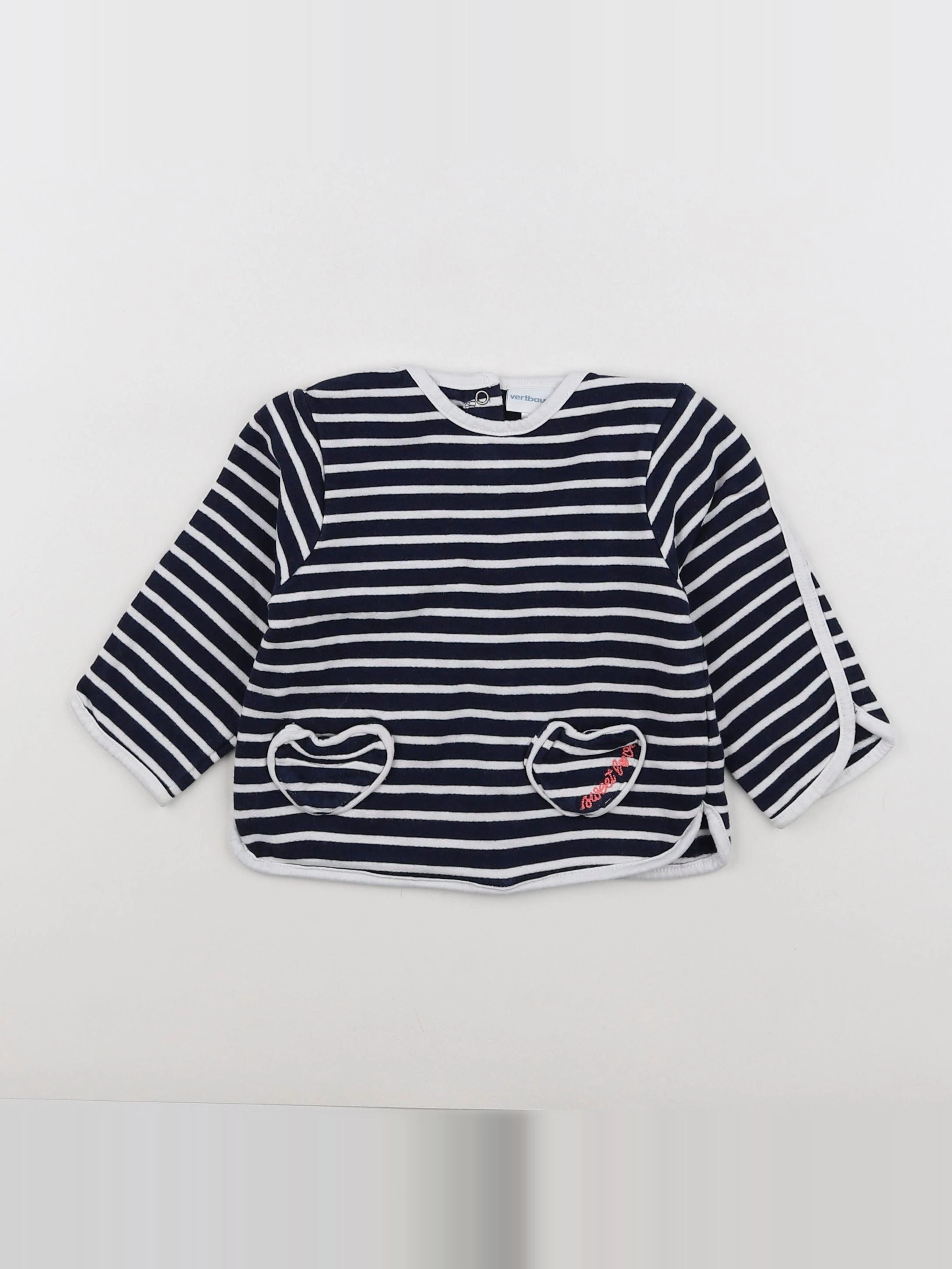 Vertbaudet - sweat bleu, blanc - 12 mois