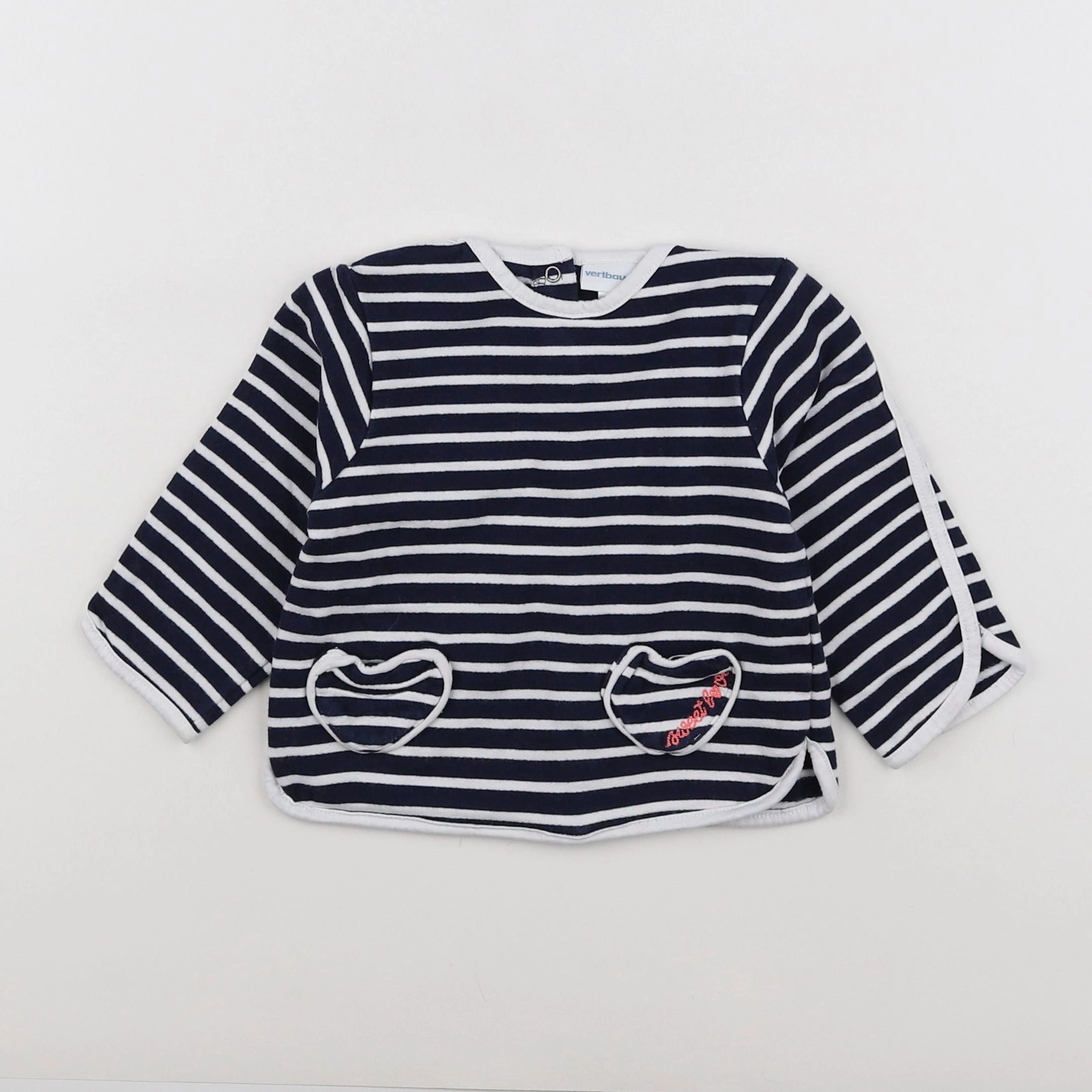 Vertbaudet - sweat bleu, blanc - 12 mois