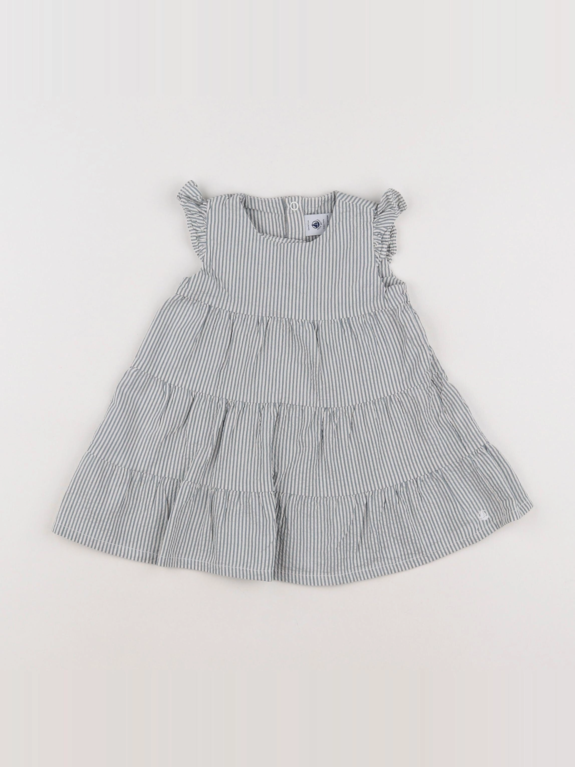 Petit Bateau - robe blanc, bleu - 6 mois