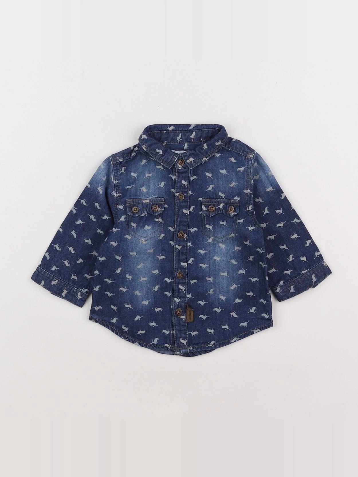 Vertbaudet - chemise bleu, gris - 3 mois