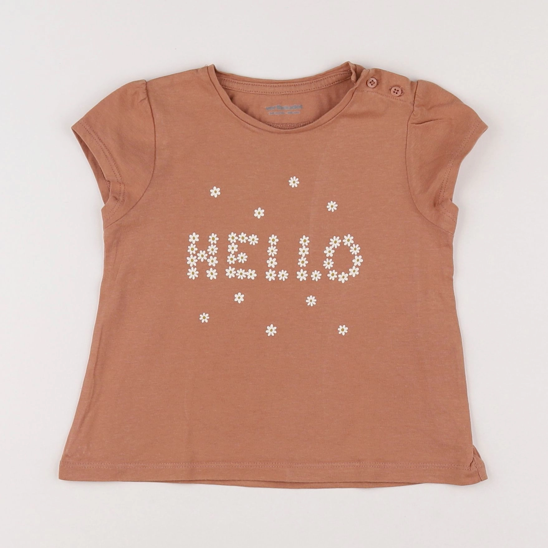 Vertbaudet - tee-shirt blanc, marron - 2 ans