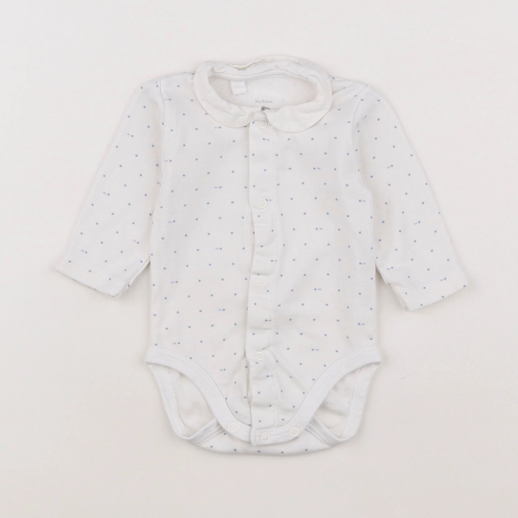 Petit Bateau - body à col blanc, bleu - 3 mois