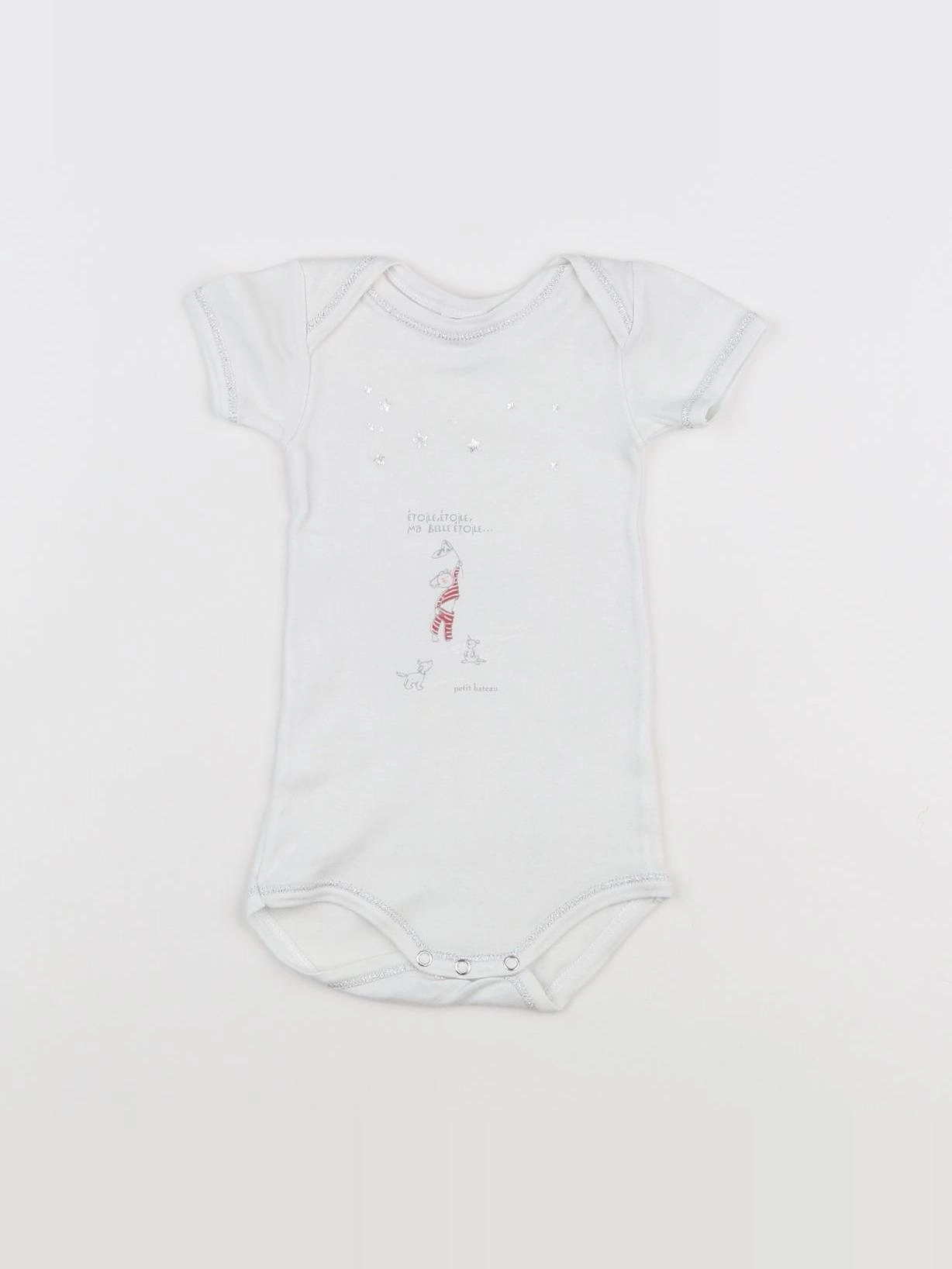 Petit Bateau - body blanc, argent - 3 mois