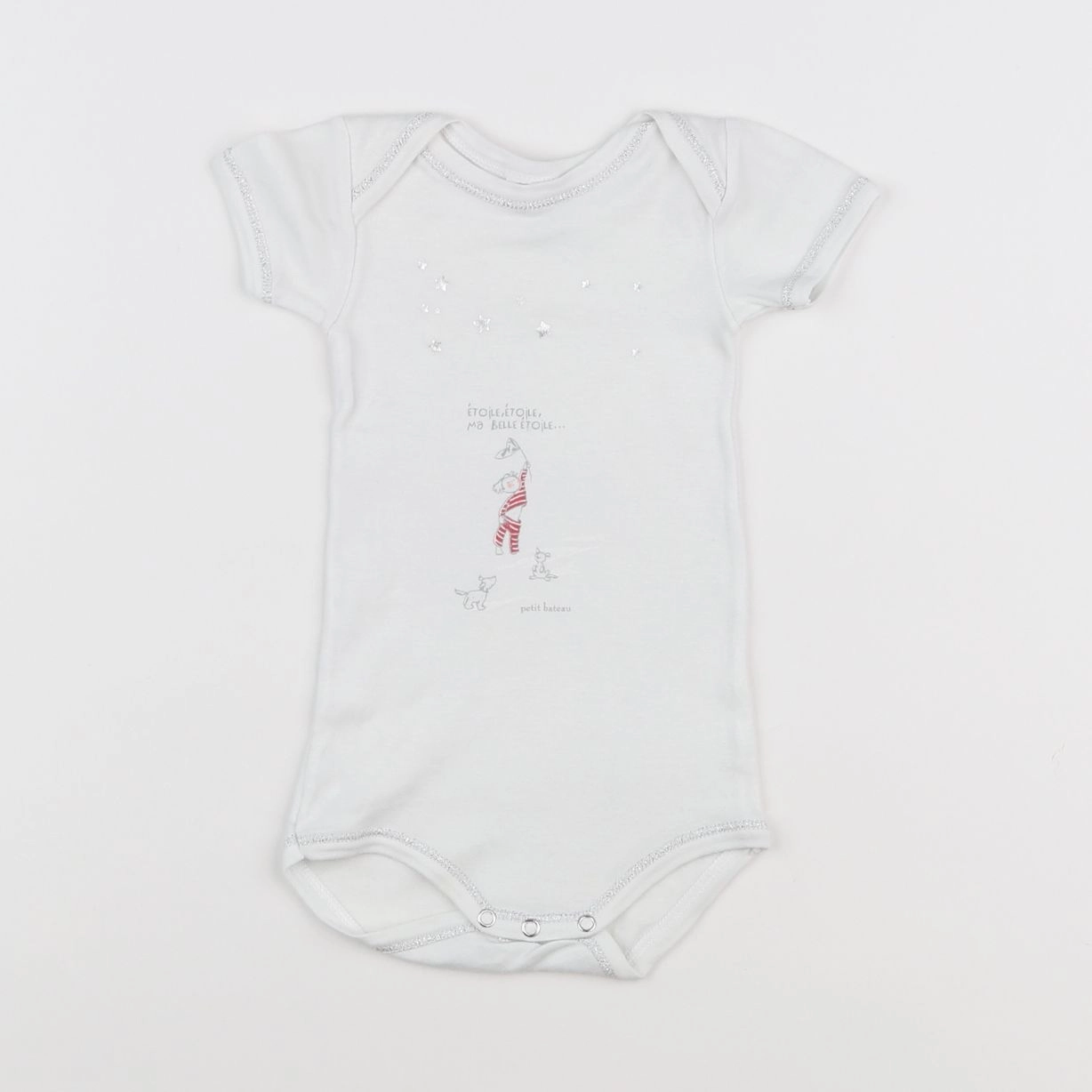 Petit Bateau - body blanc, argent - 3 mois