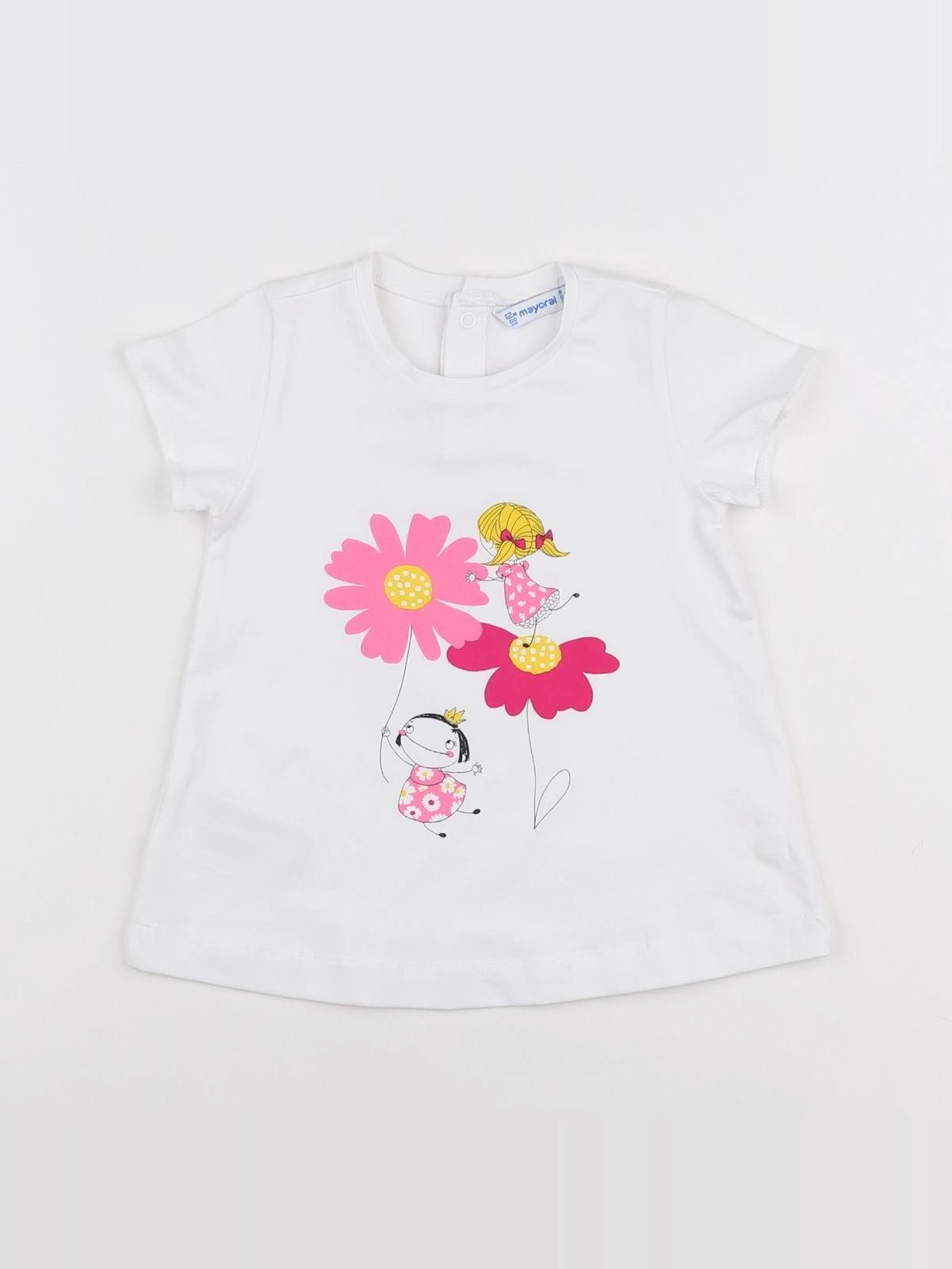 Mayoral - tee-shirt blanc, rose - 12 mois