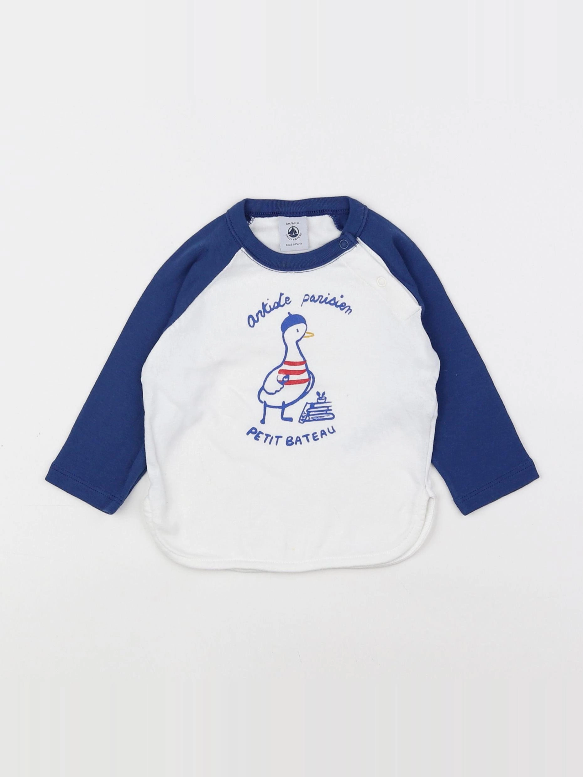 Petit Bateau - tee-shirt blanc, bleu - 6 mois