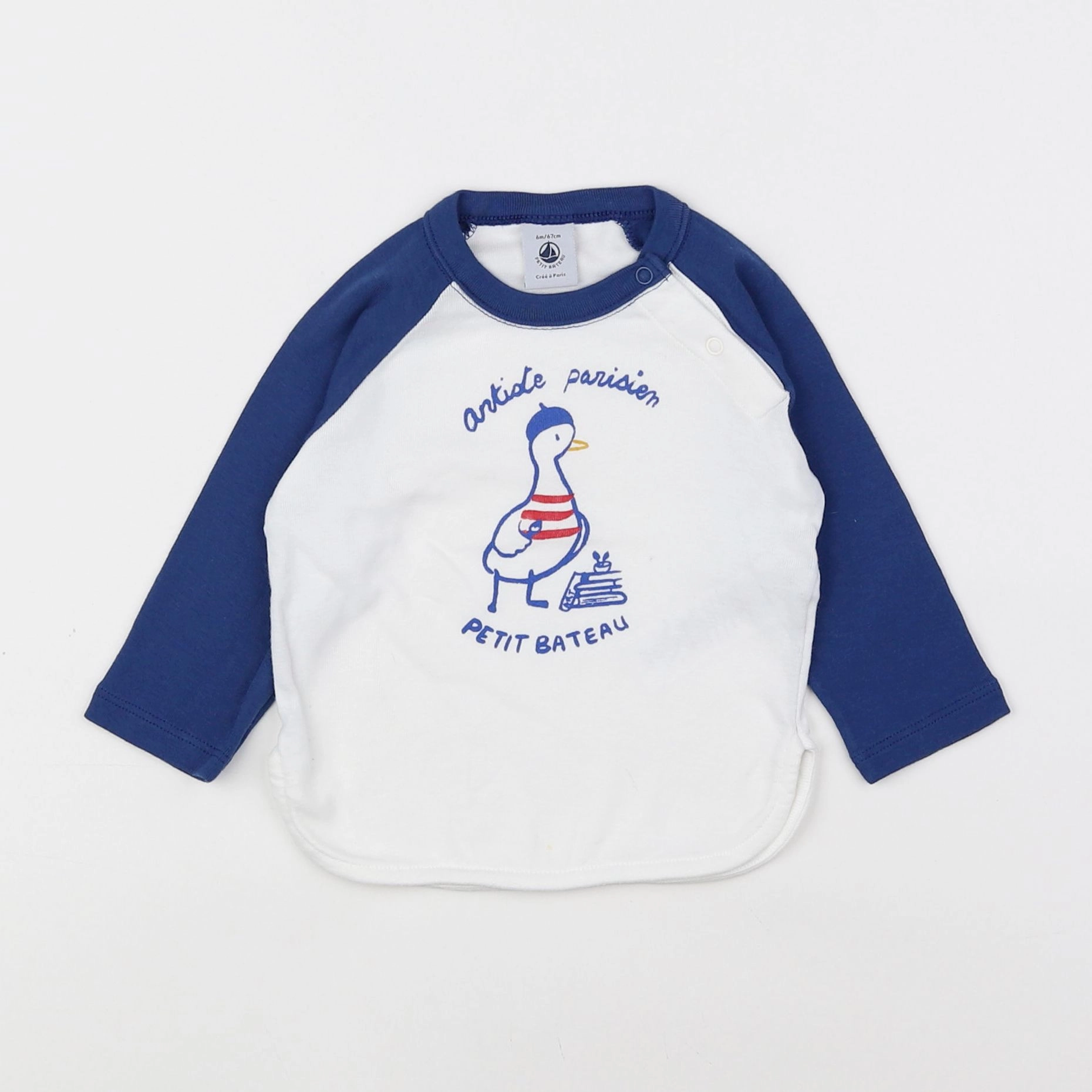 Petit Bateau - tee-shirt blanc, bleu - 6 mois