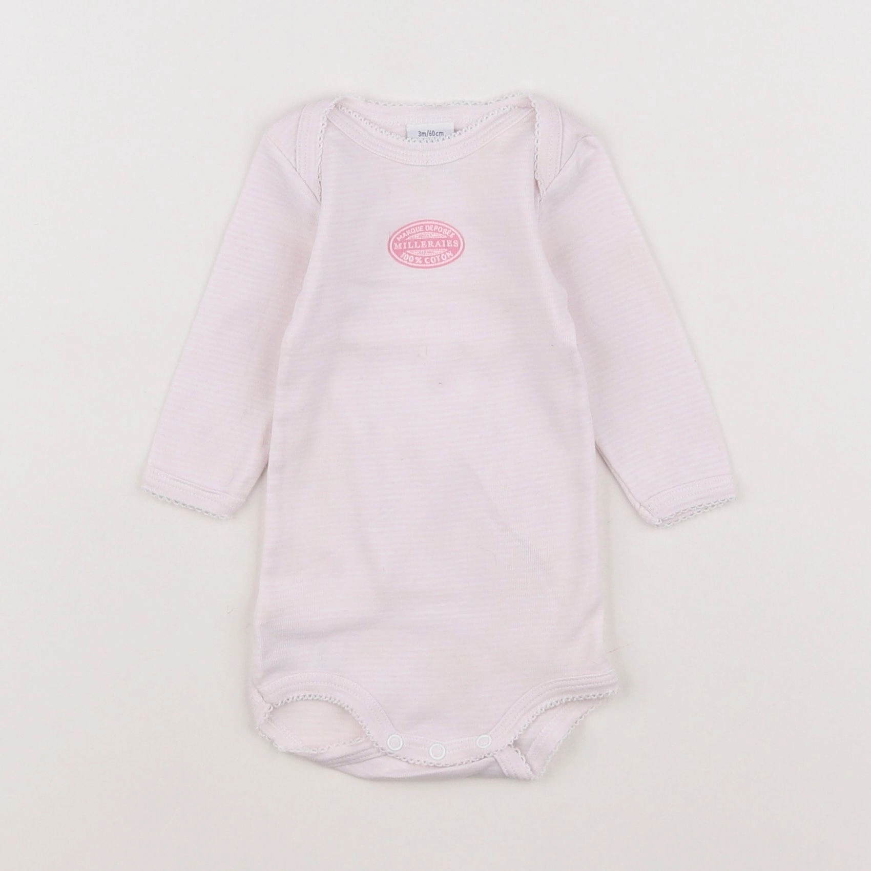 Petit Bateau - body blanc, rose - 3 mois