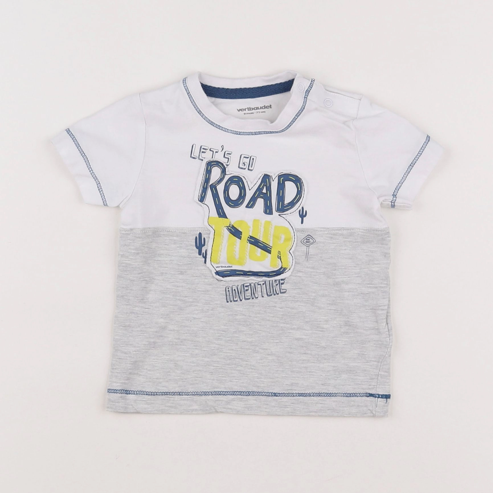 Vertbaudet - tee-shirt blanc, gris - 9 mois