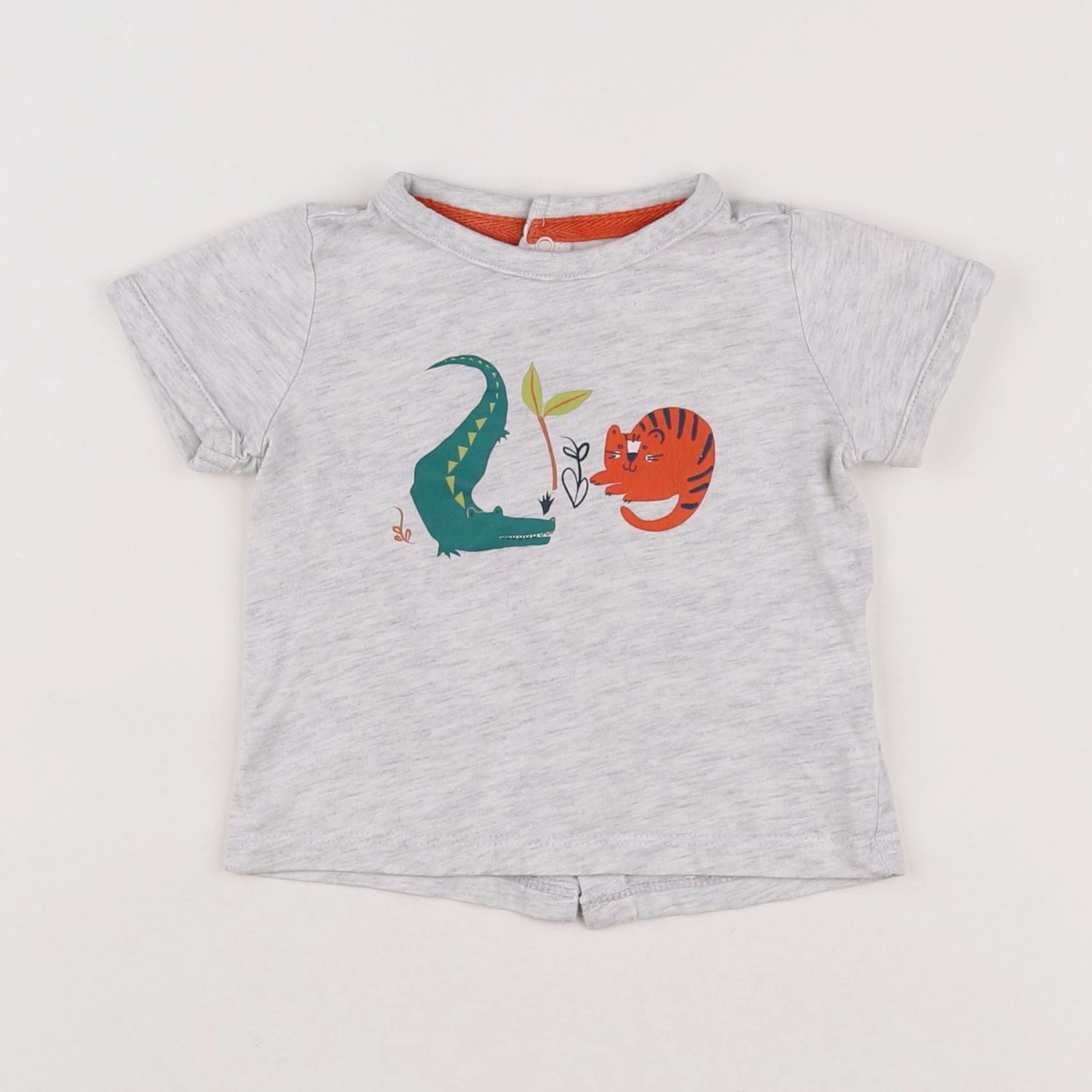 Vertbaudet - tee-shirt gris, orange - 9 mois