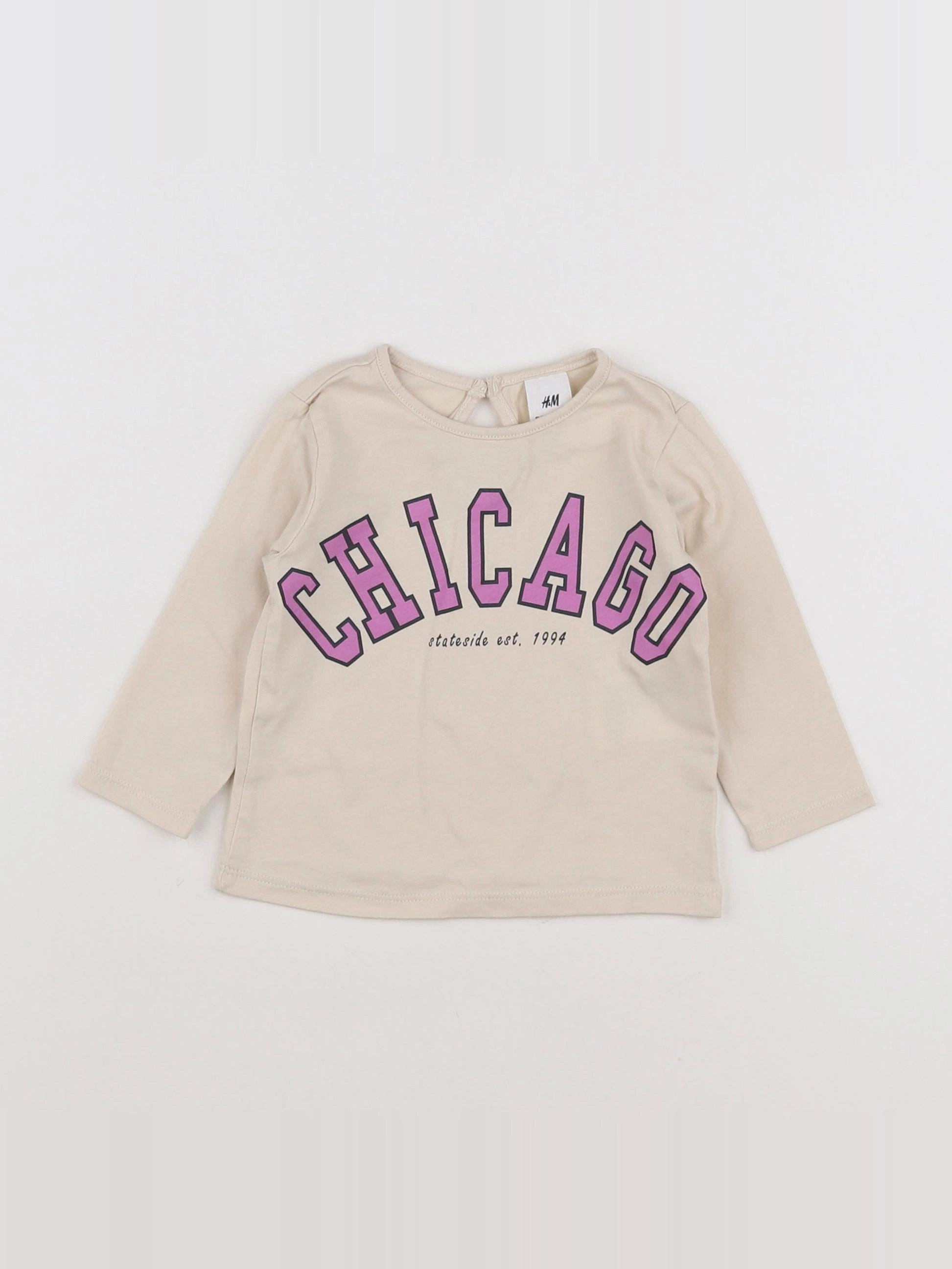 H&M - tee-shirt beige, rose - 3/6 mois