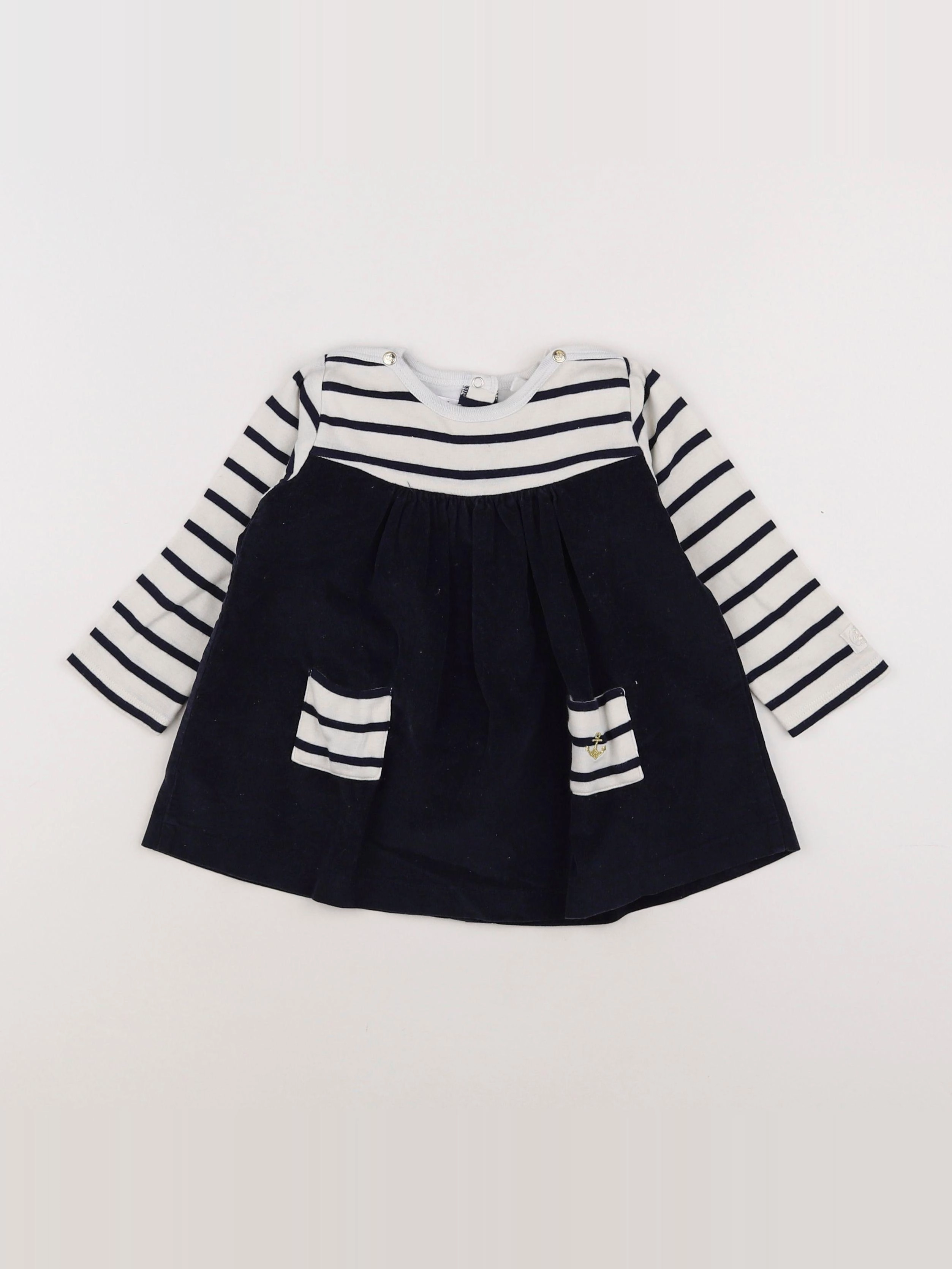 Petit Bateau - robe bleu, blanc - 12 mois
