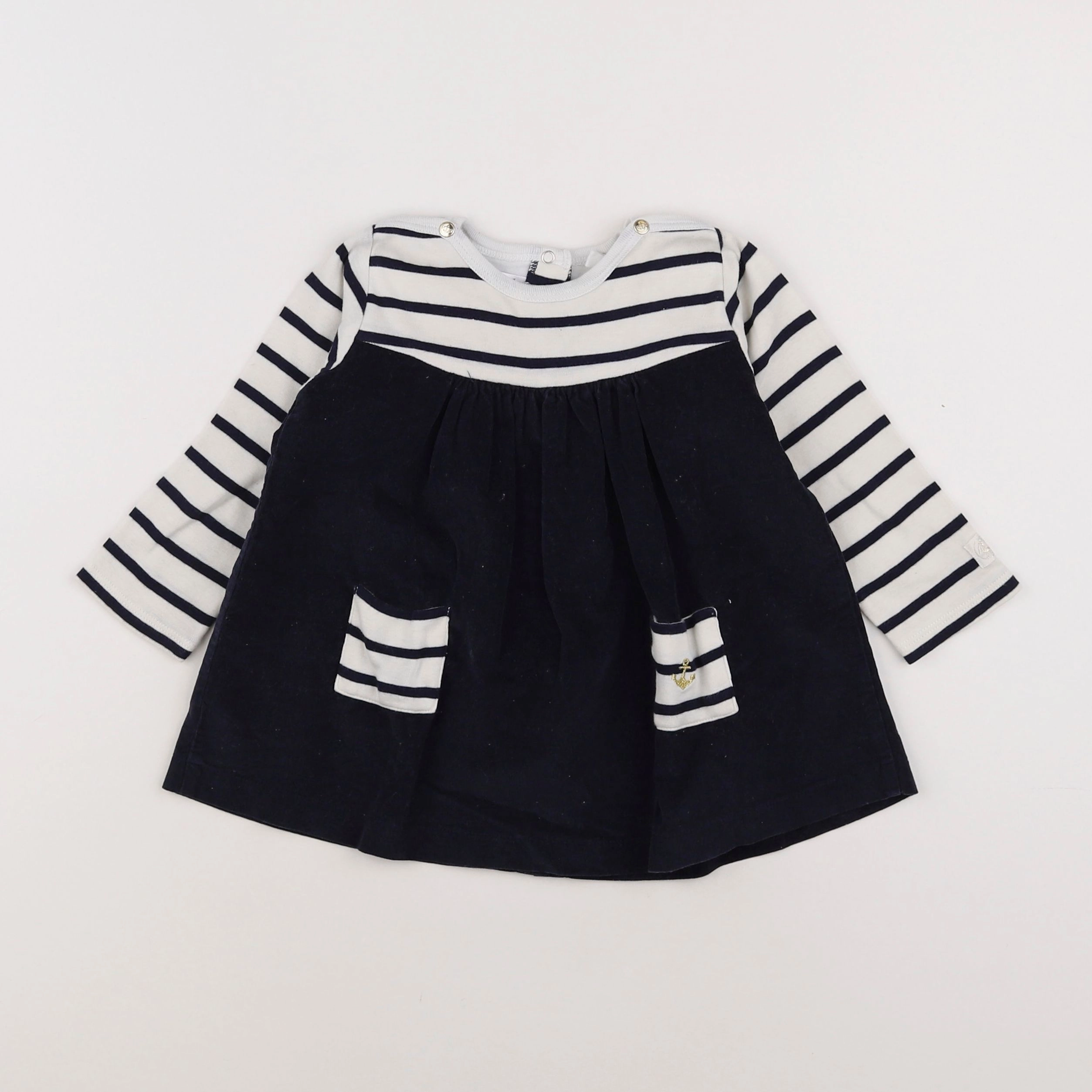 Petit Bateau - robe bleu, blanc - 12 mois