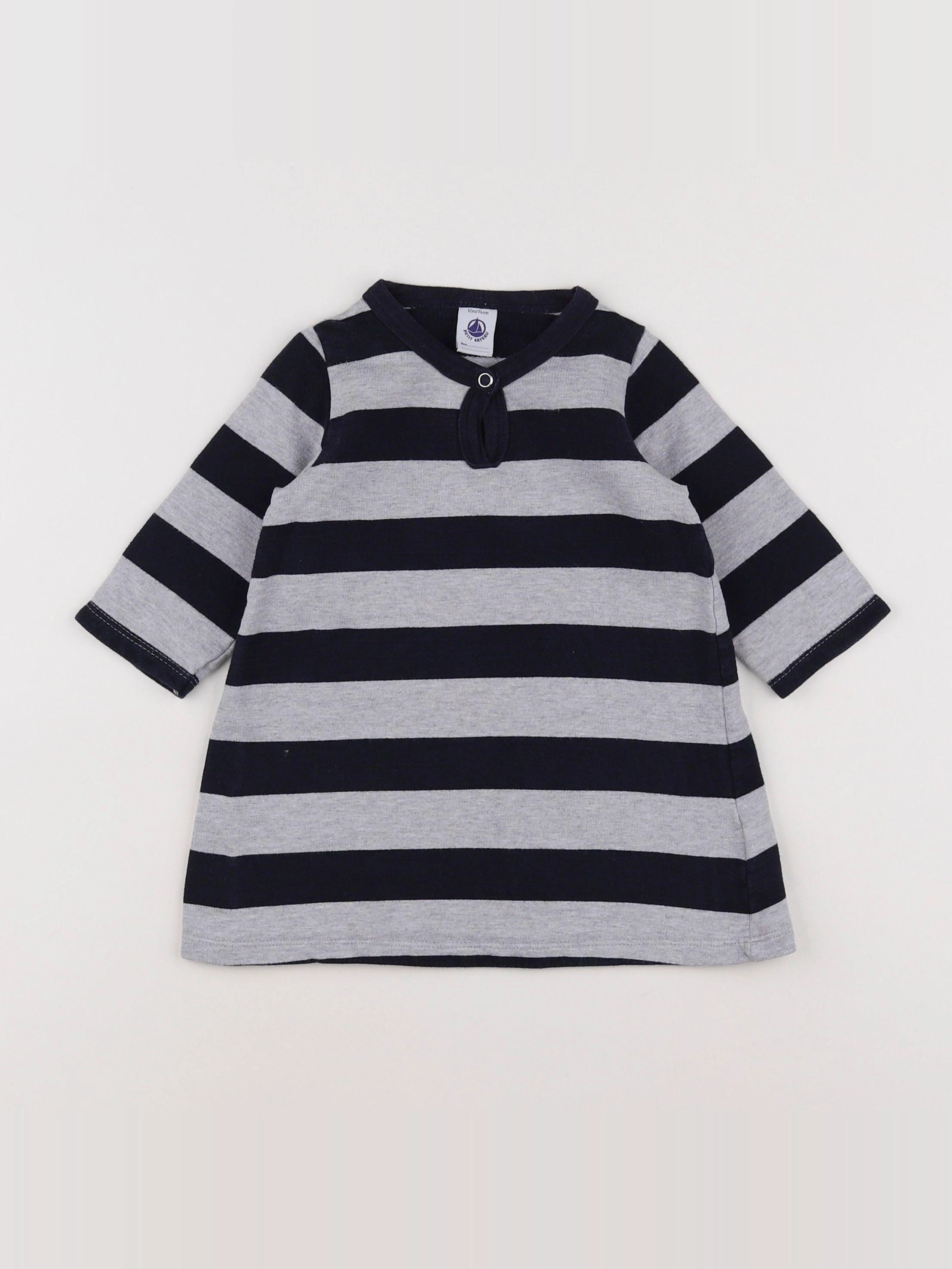 Petit Bateau - robe gris, bleu - 12 mois
