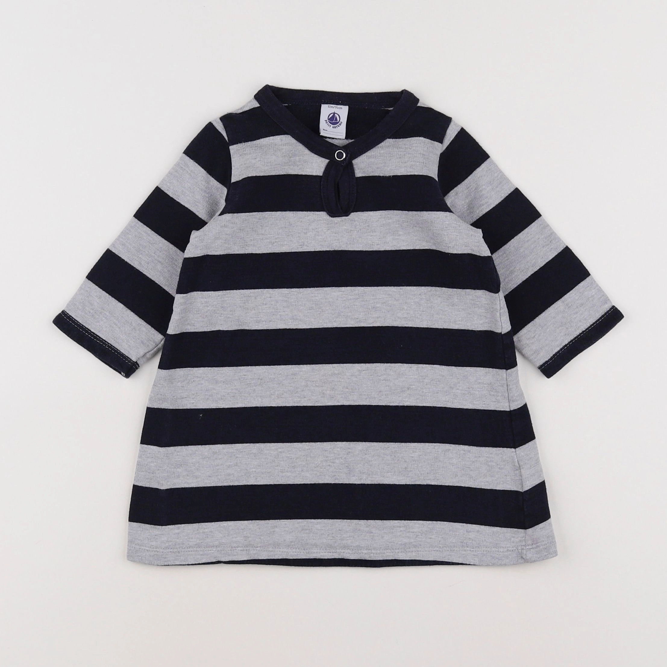 Petit Bateau - robe gris, bleu - 12 mois