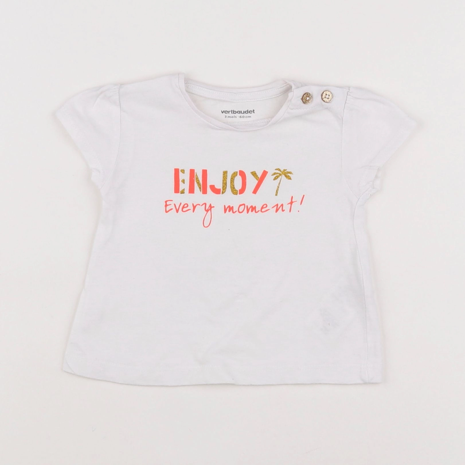 Vertbaudet - tee-shirt blanc, or - 3 mois