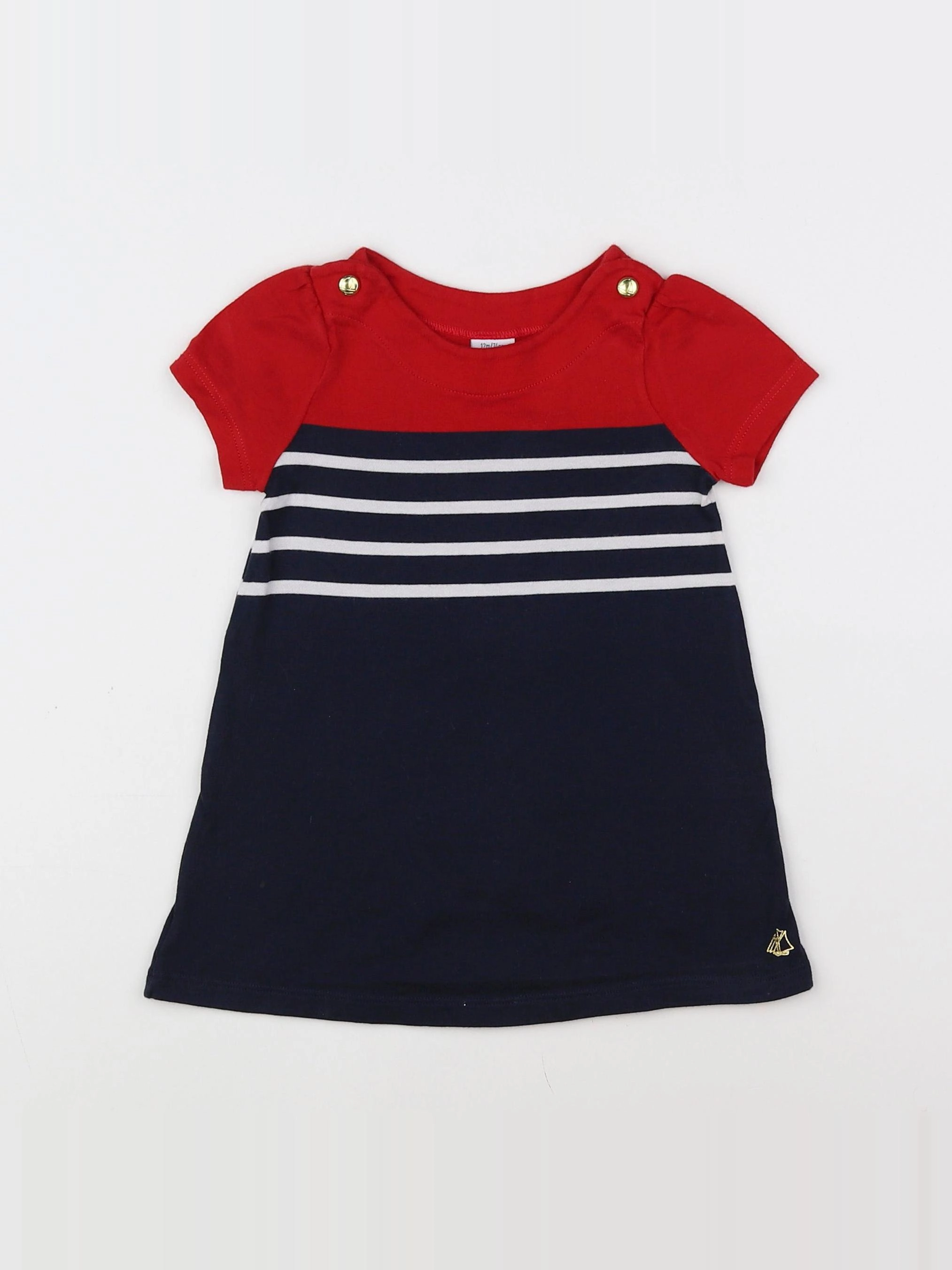 Petit Bateau - robe bleu, rouge - 12 mois