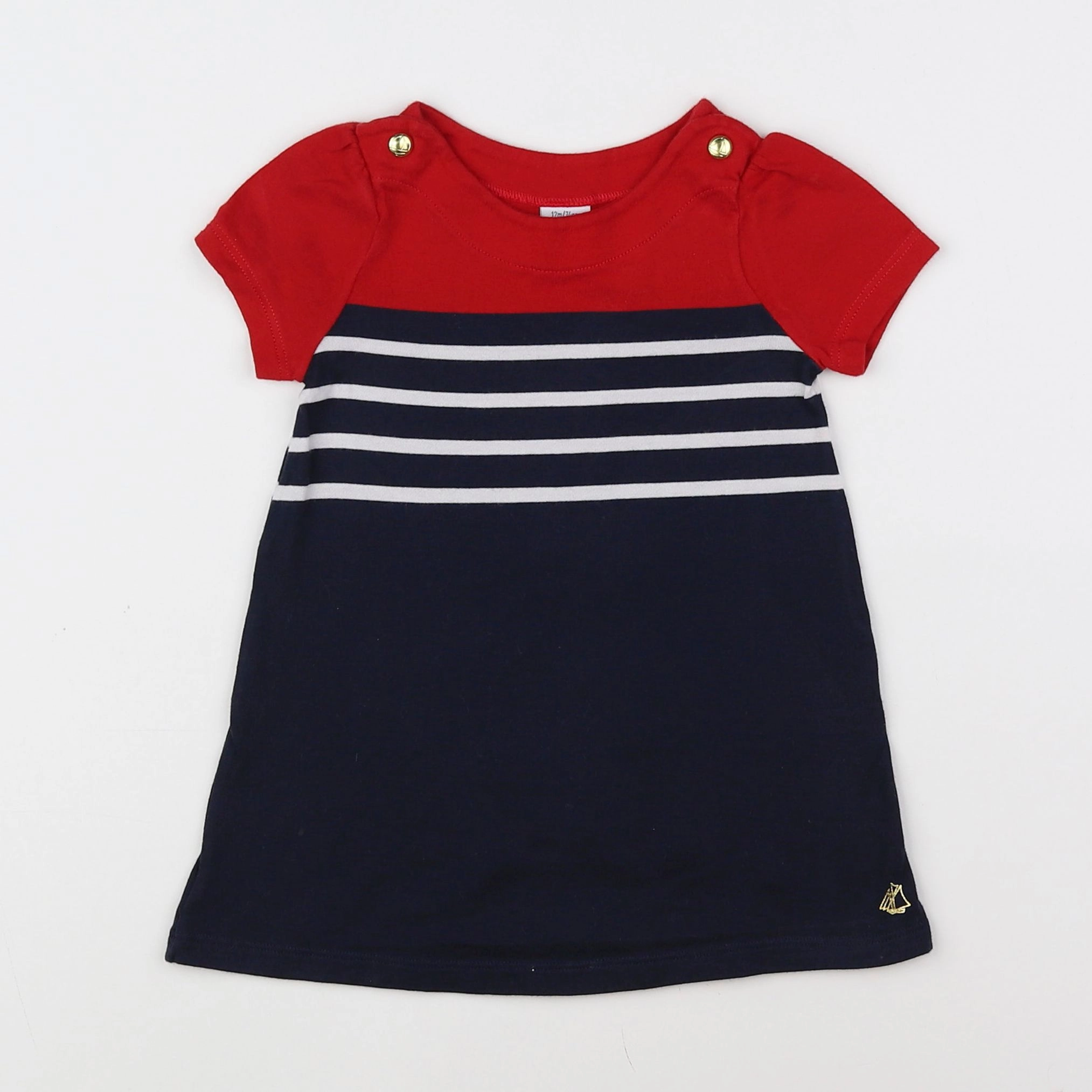 Petit Bateau - robe bleu, rouge - 12 mois