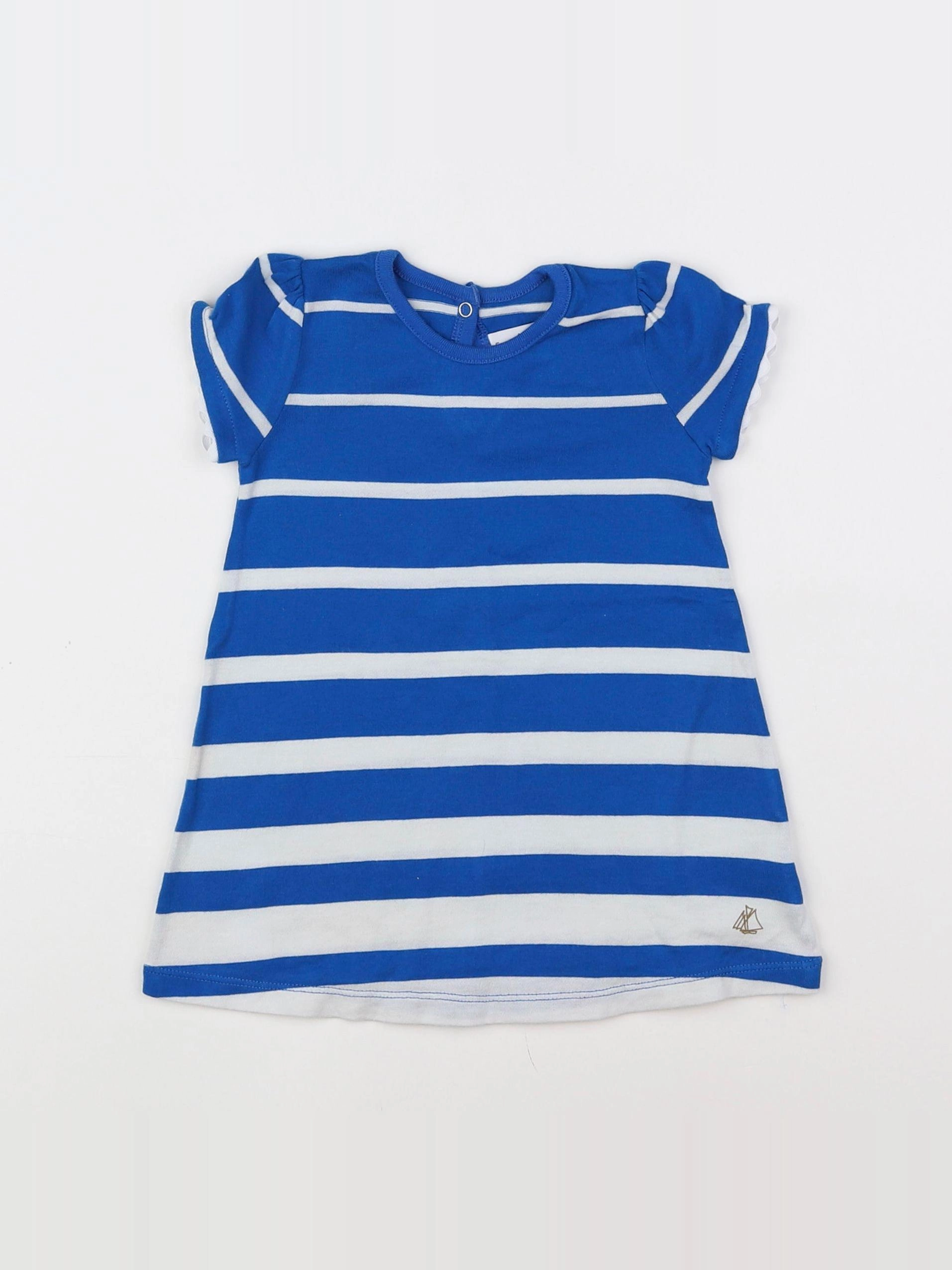 Petit Bateau - robe blanc, bleu - 6 mois