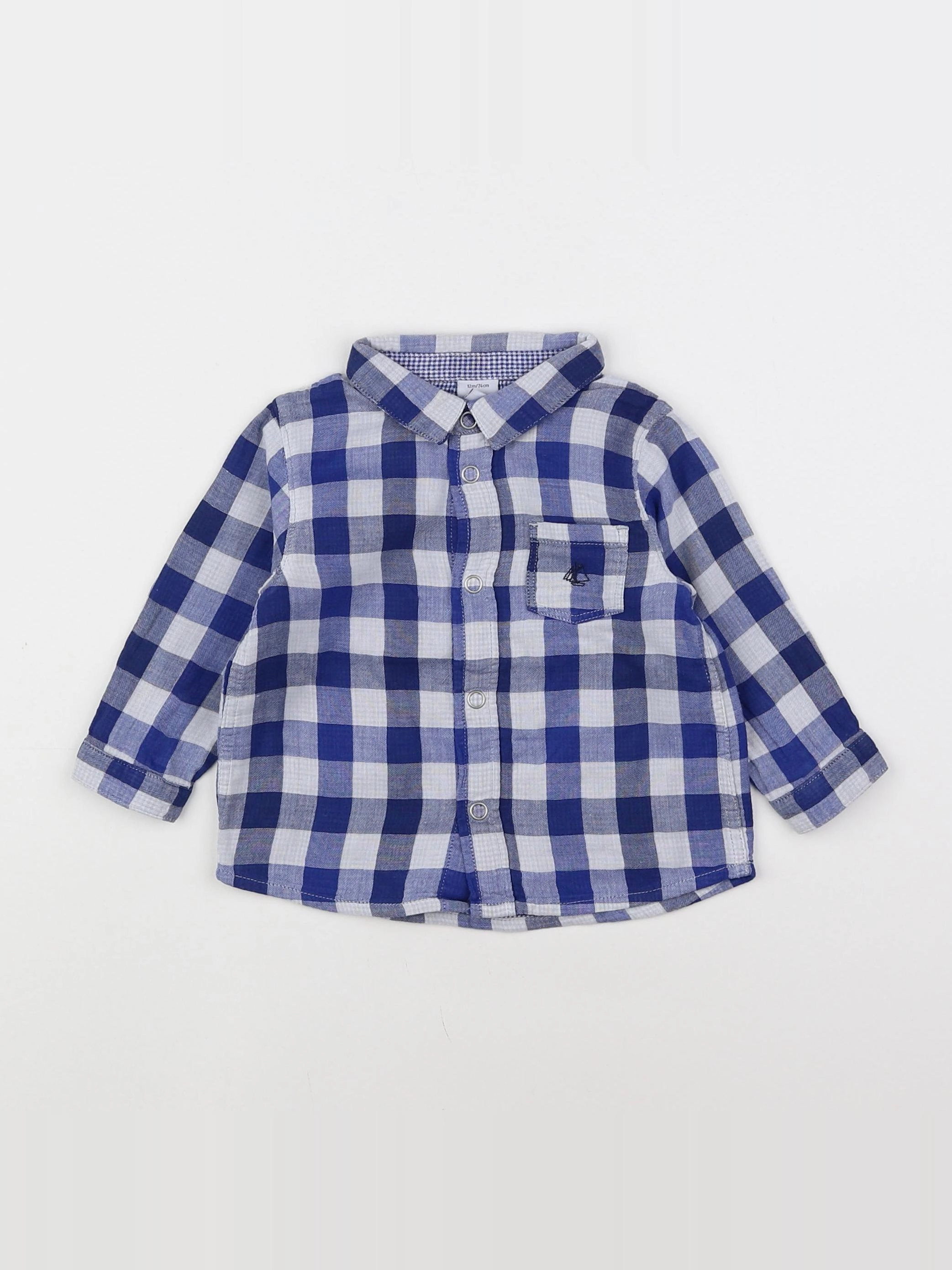 Petit Bateau - chemise bleu, blanc - 12 mois