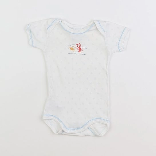 Petit Bateau - body blanc, bleu - 3 mois