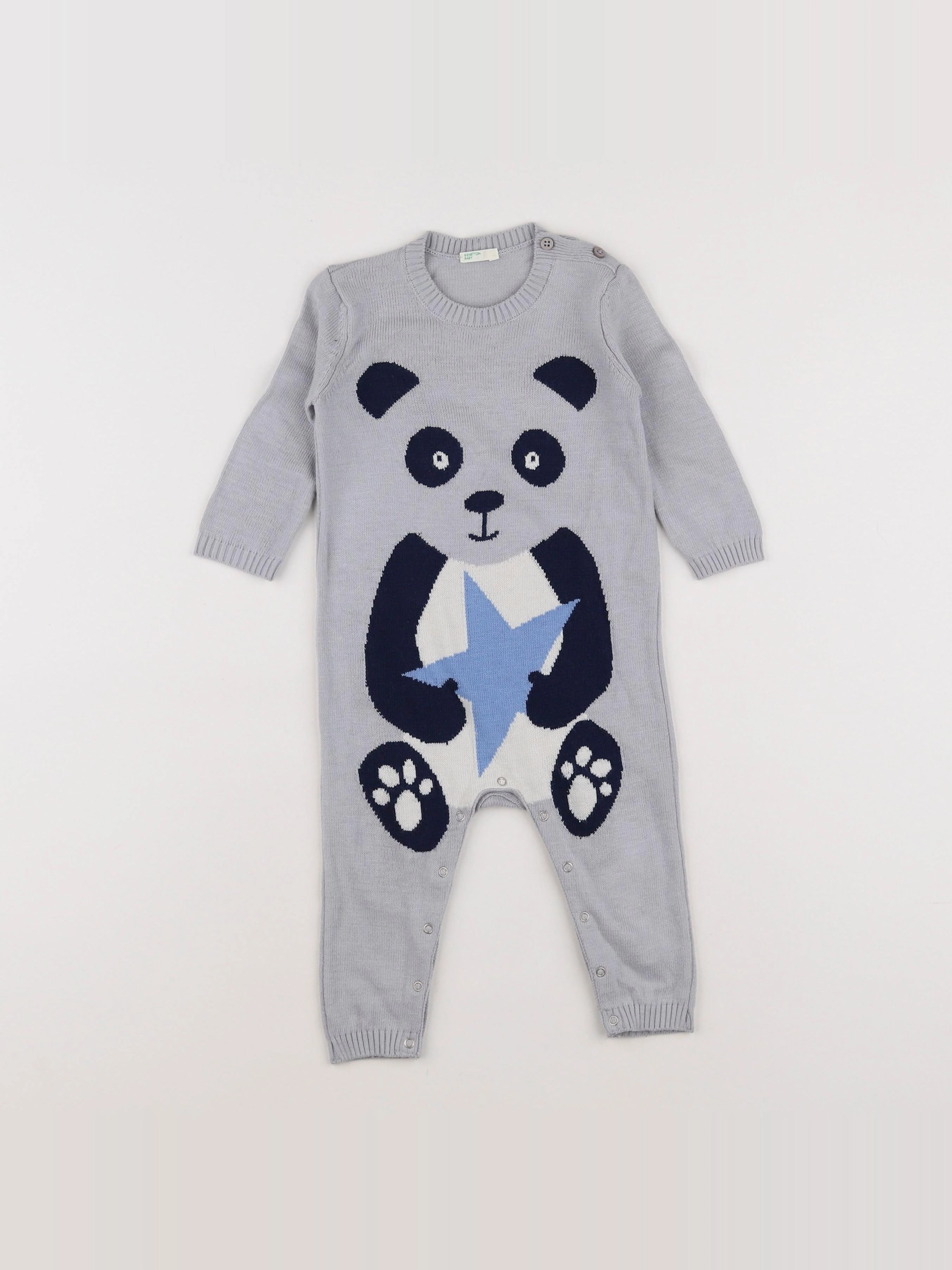 Benetton - combinaison gris, bleu - 3 mois
