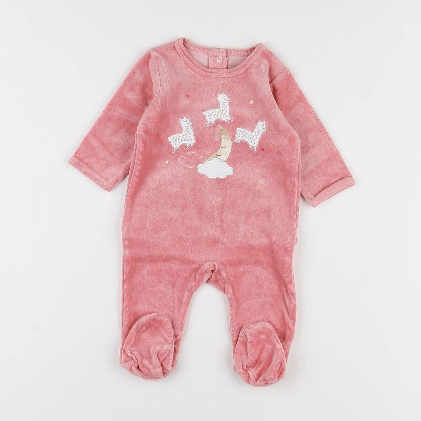 Vertbaudet - pyjama velours blanc, rose - 3 mois