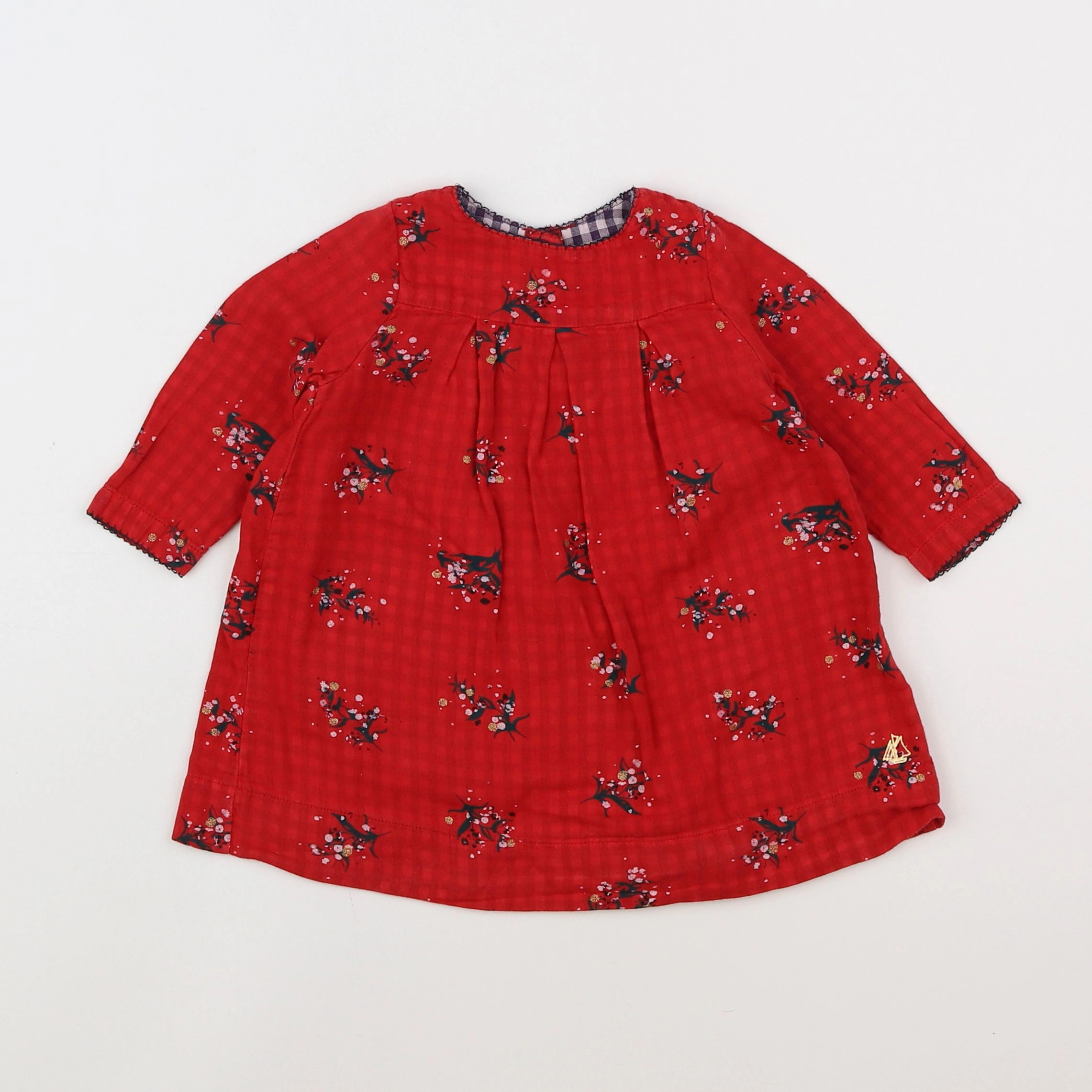 Petit Bateau - robe rouge, noir - 6 mois