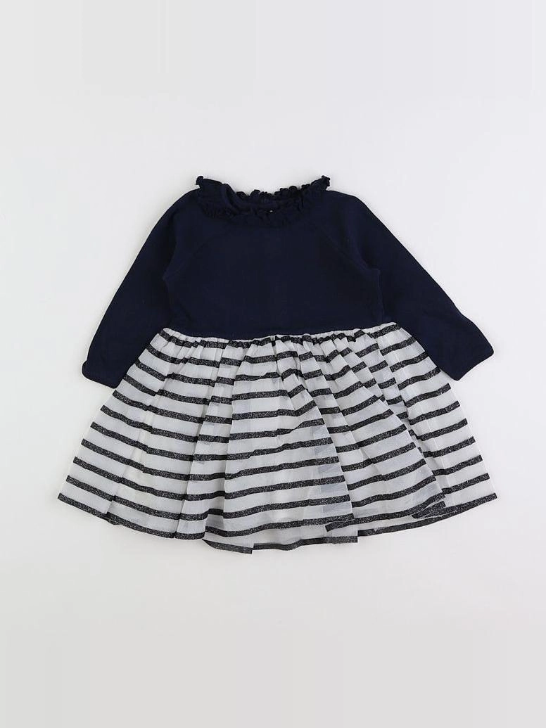 Petit Bateau - robe bleu, gris - 12 mois