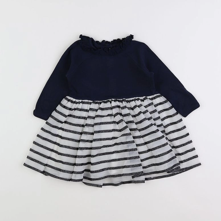 Petit Bateau - robe bleu, gris - 12 mois