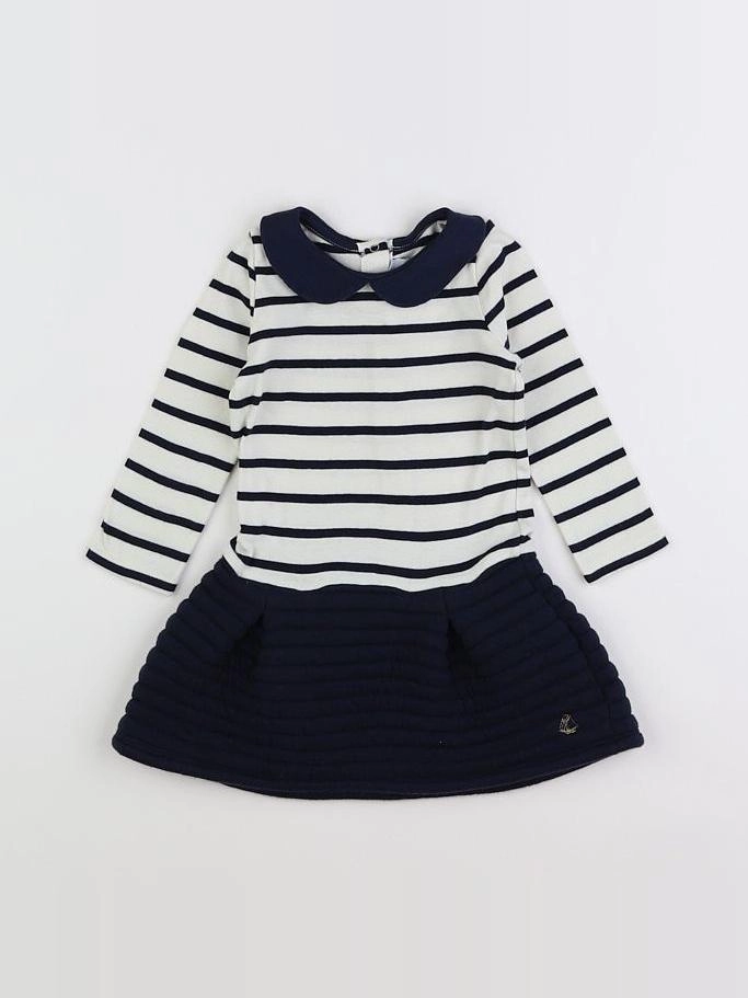 Petit Bateau - robe blanc, bleu - 18 mois