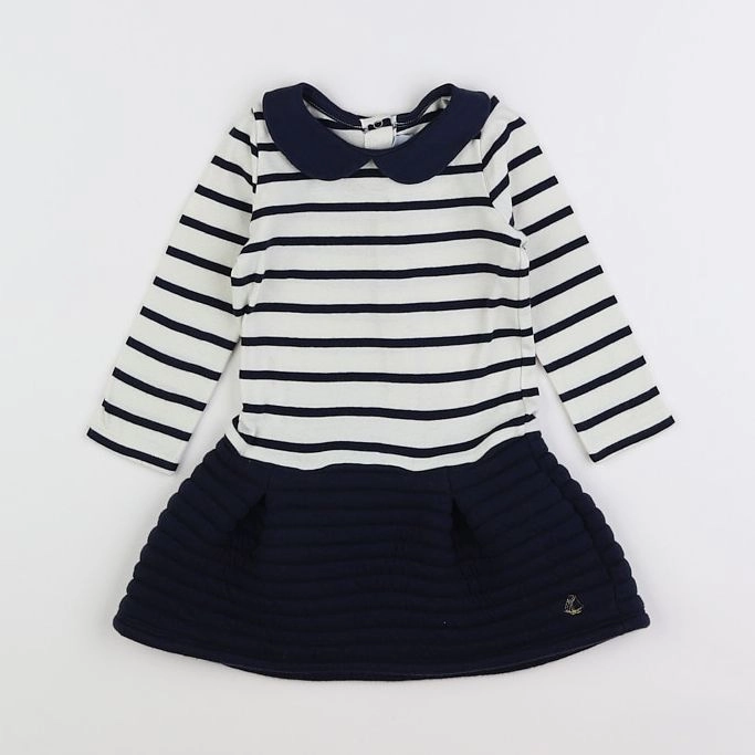 Petit Bateau - robe blanc, bleu - 18 mois