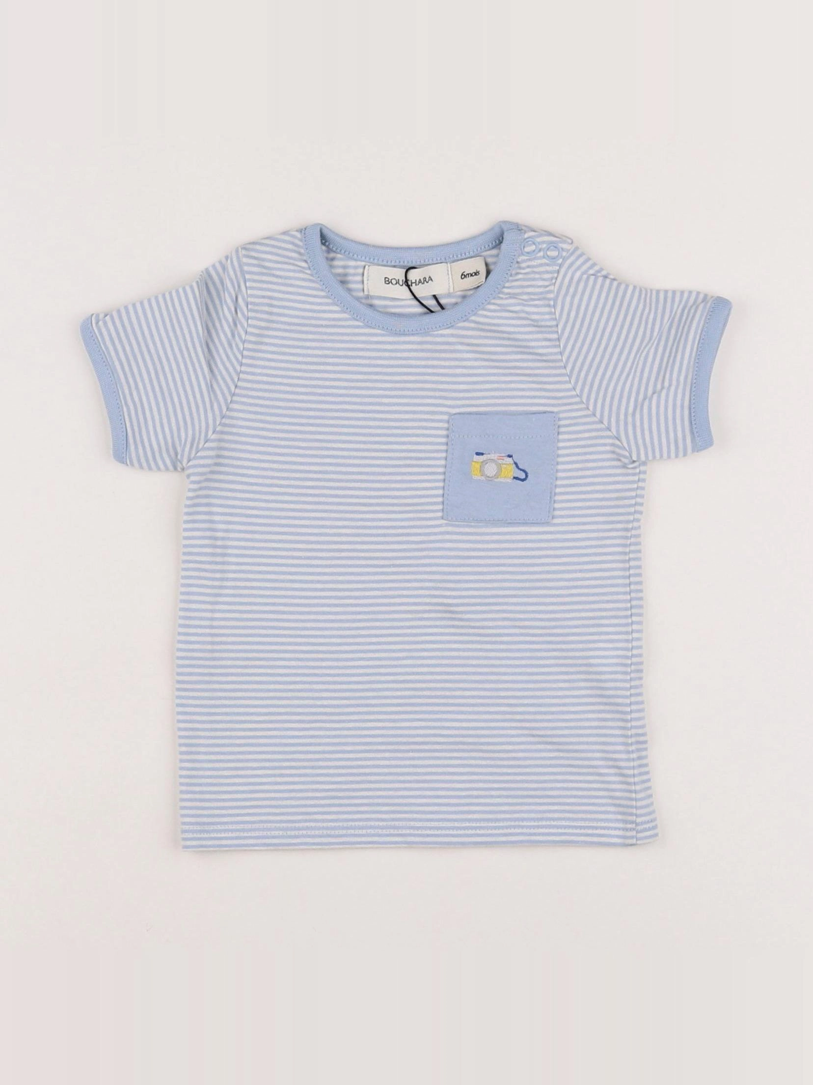 Bouchara - tee-shirt blanc, bleu - 6 mois