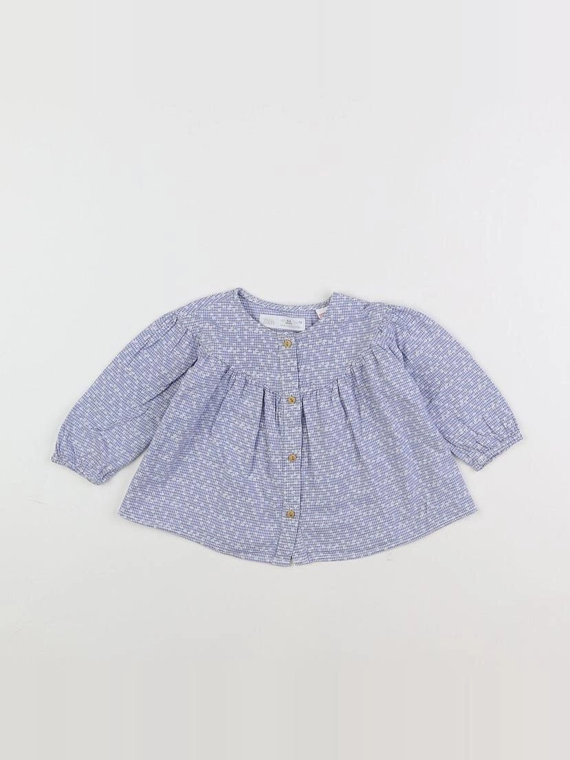 Zara - blouse bleu, blanc - 6/9 mois