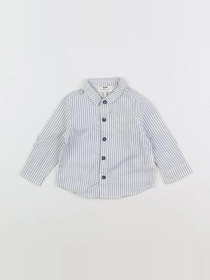 Cyrillus - chemise blanc, bleu - 9 mois