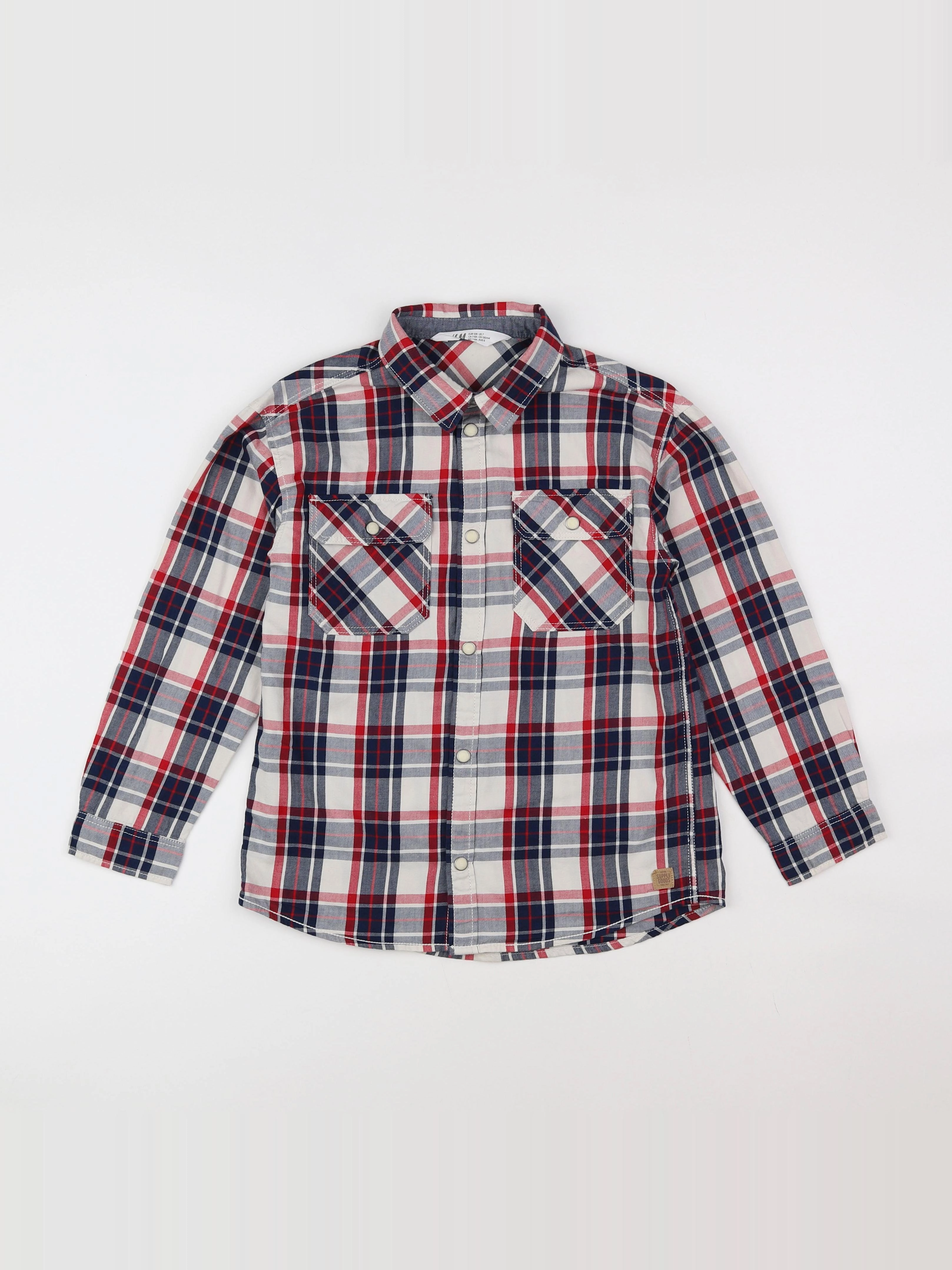 H&M - chemise bleu, rouge - 7/8 ans