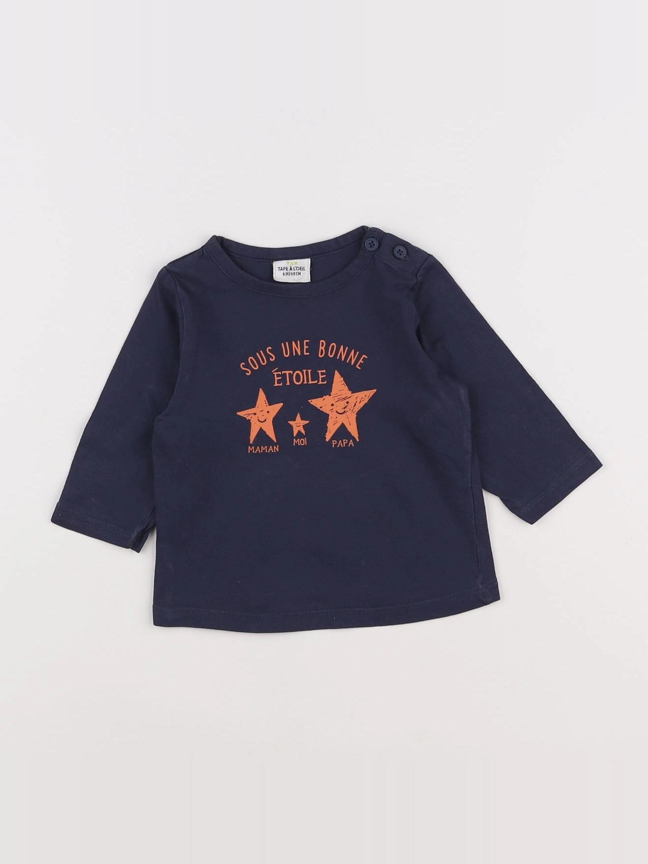 Tape à l'oeil - tee-shirt bleu, orange - 6 mois