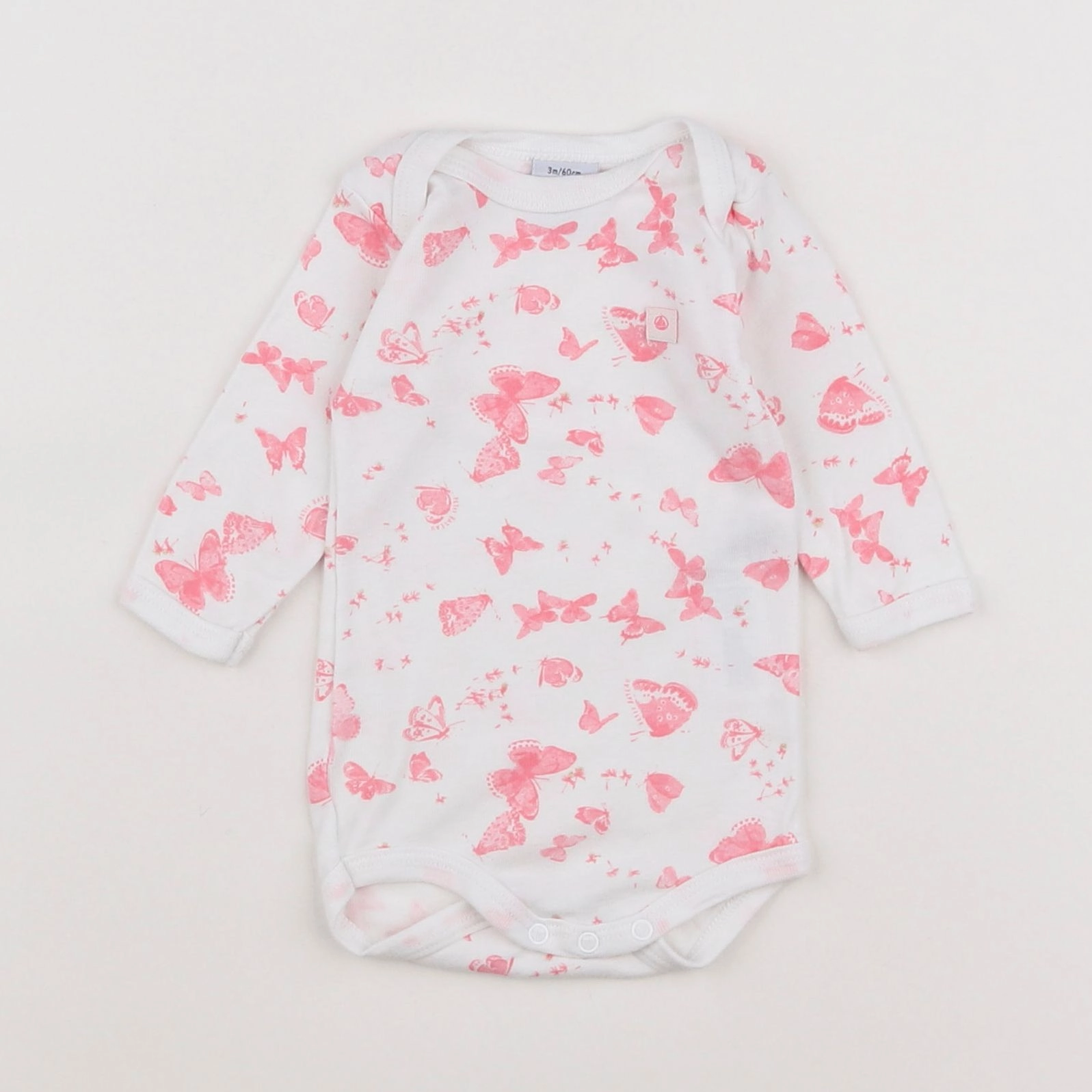 Petit Bateau - body blanc, rose - 3 mois