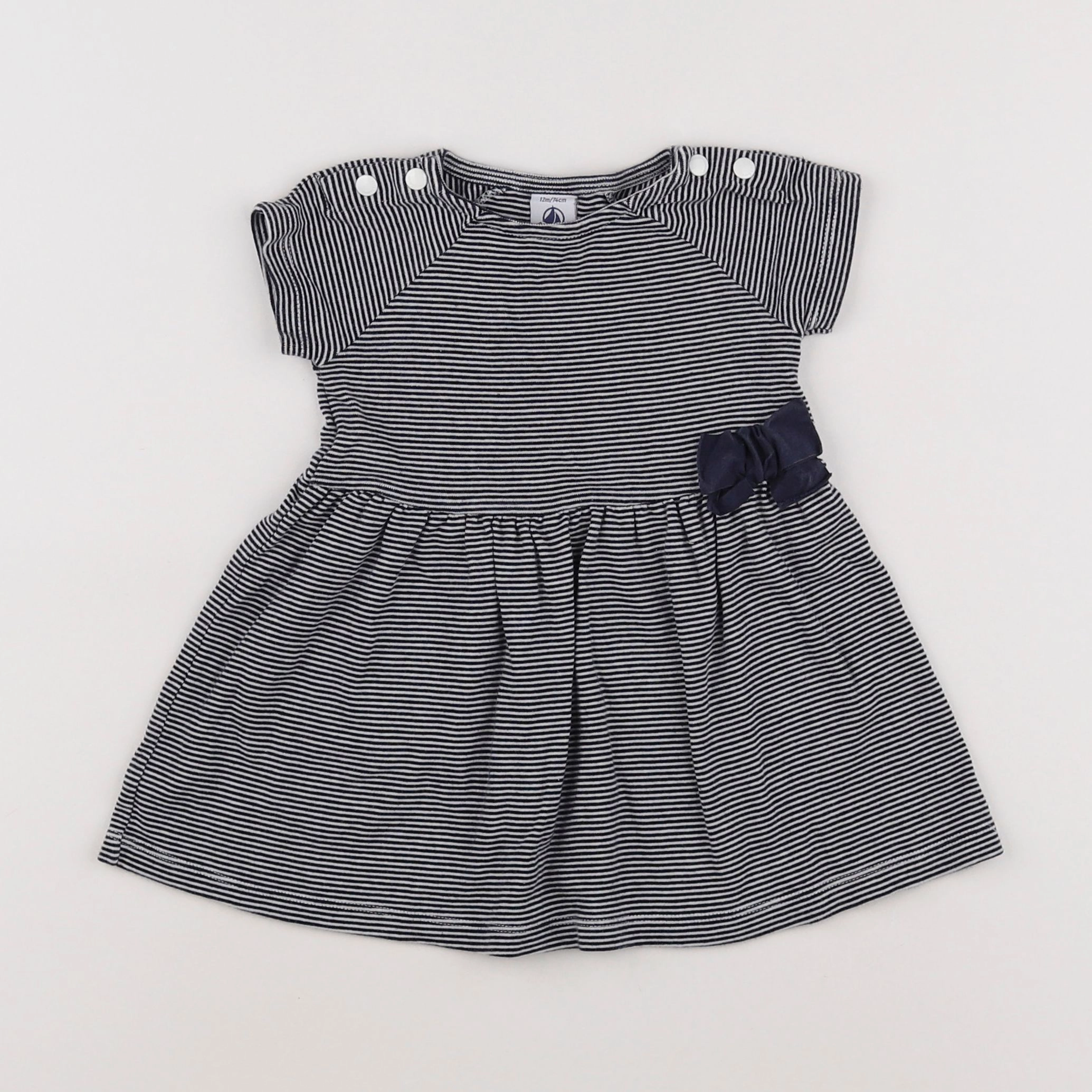 Petit Bateau - robe bleu, blanc - 12 mois