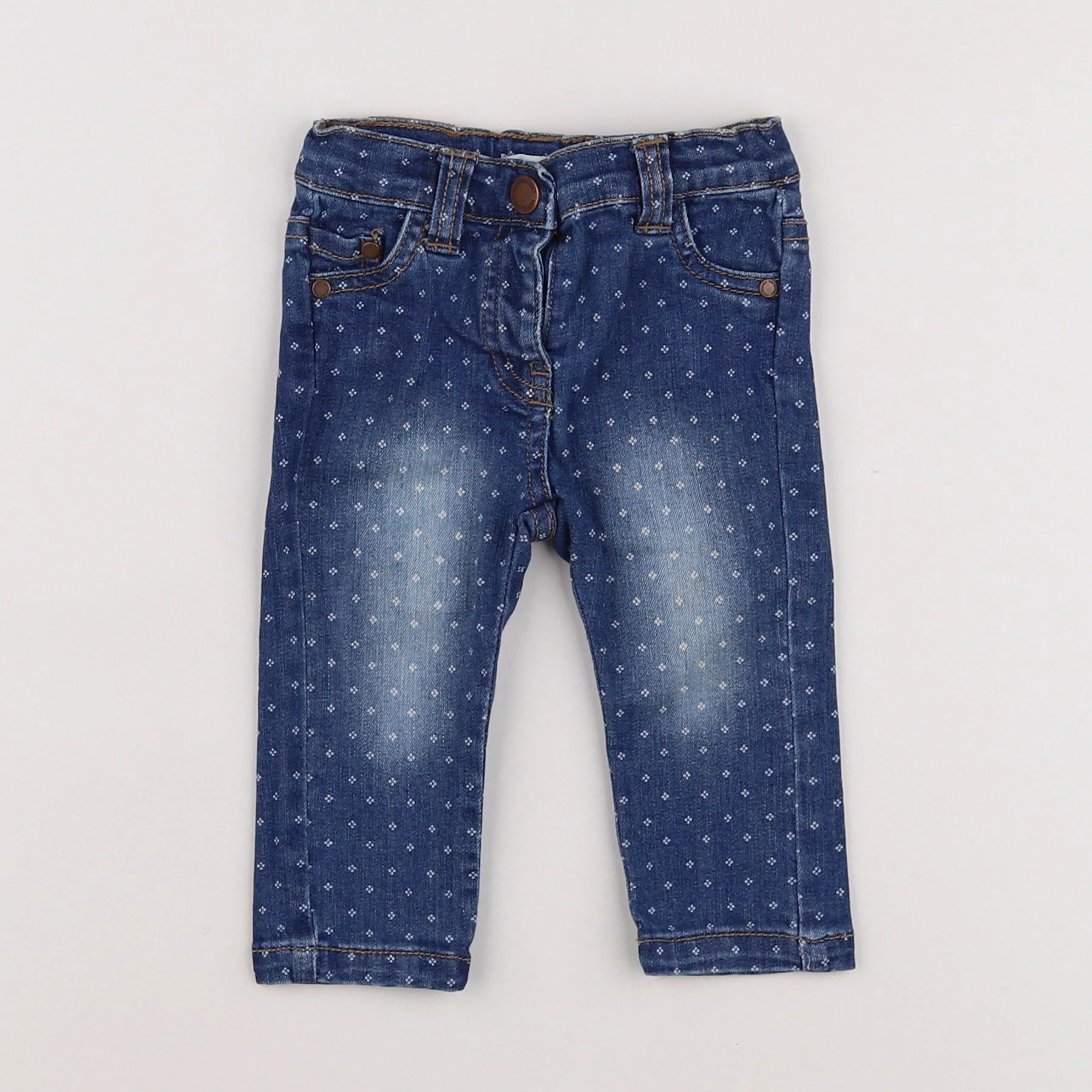 Vertbaudet - pantalon bleu, blanc - 6 mois