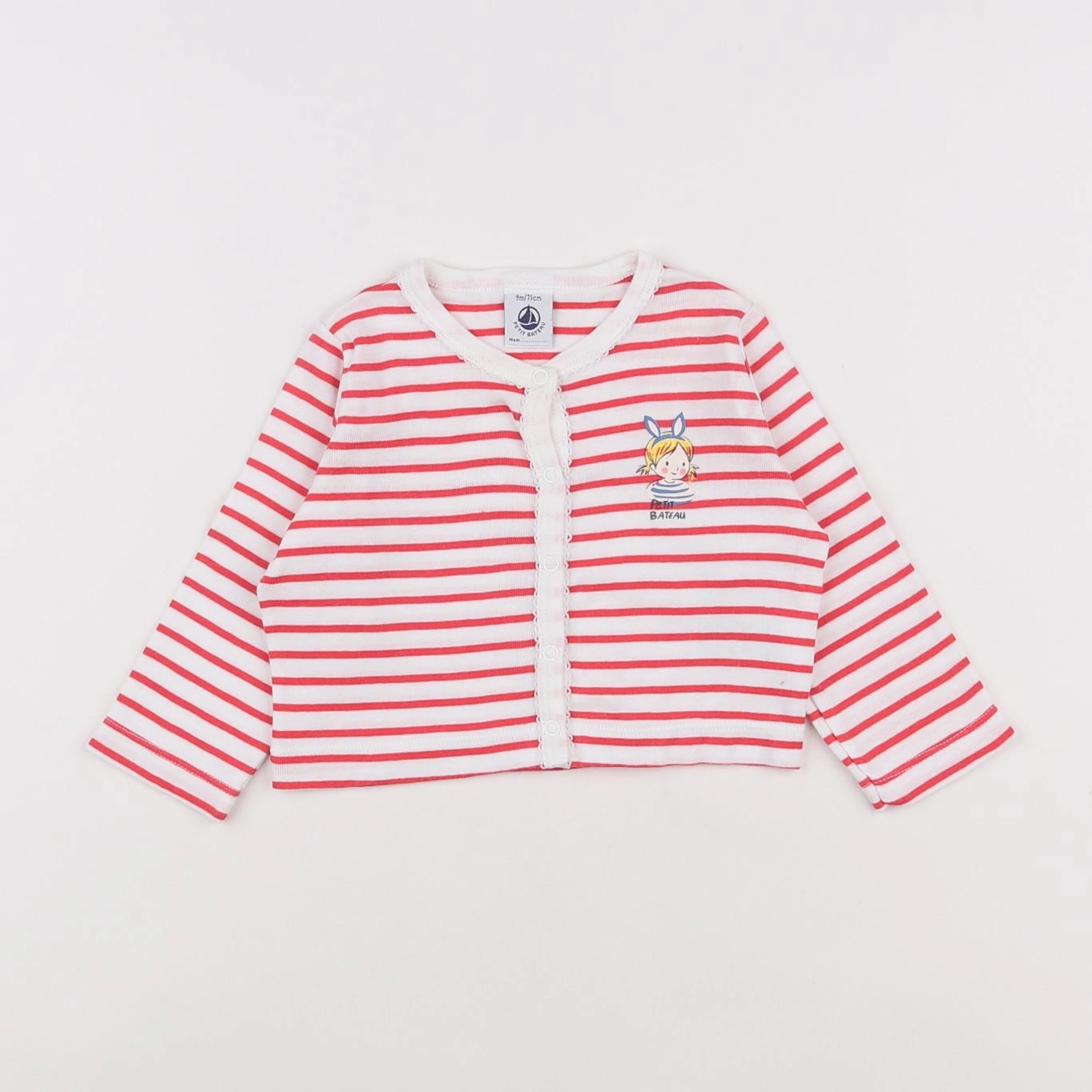 Petit Bateau - gilet blanc, rose - 9 mois