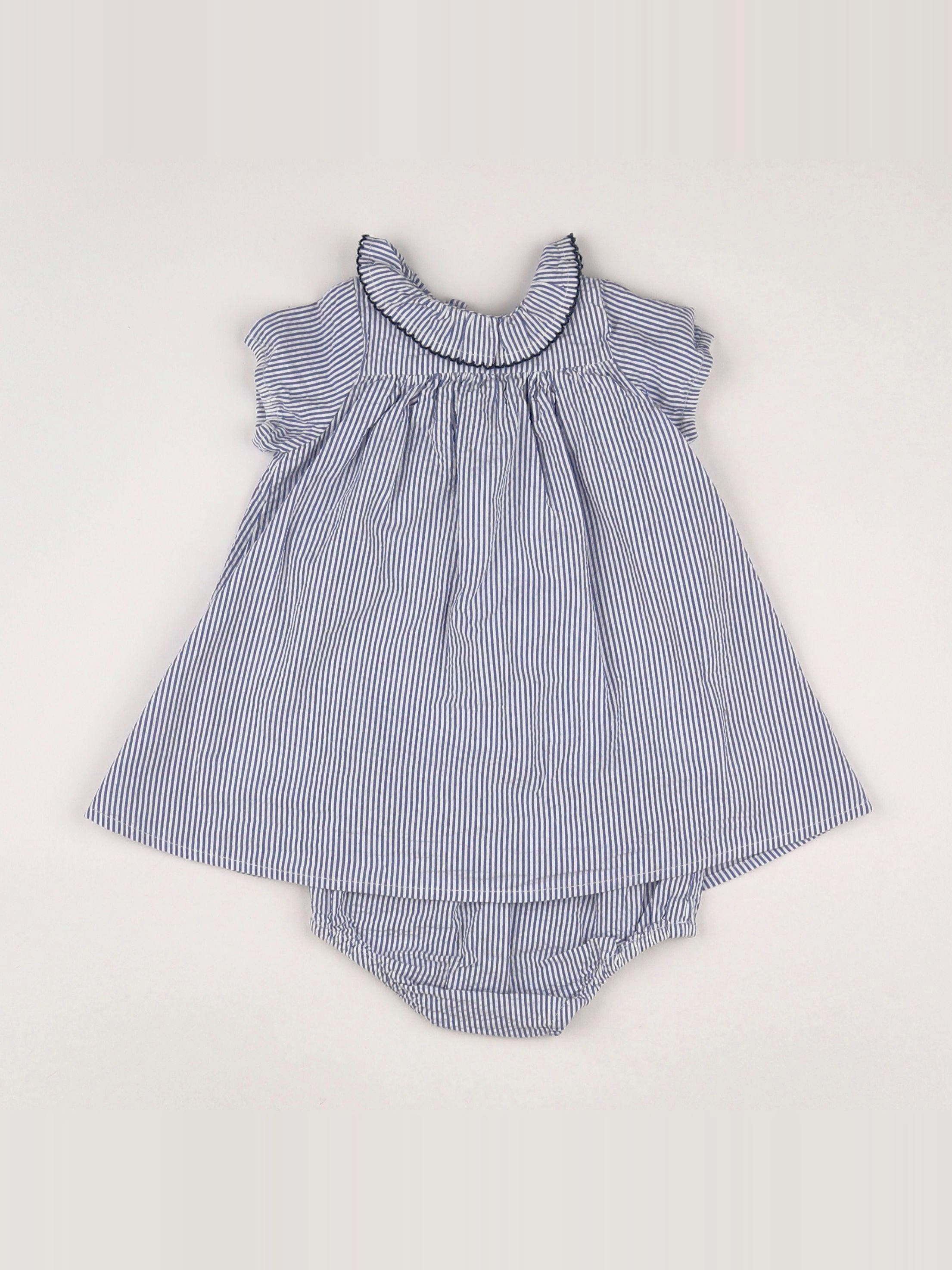 Boutchou - robe blanc, bleu - 3 mois