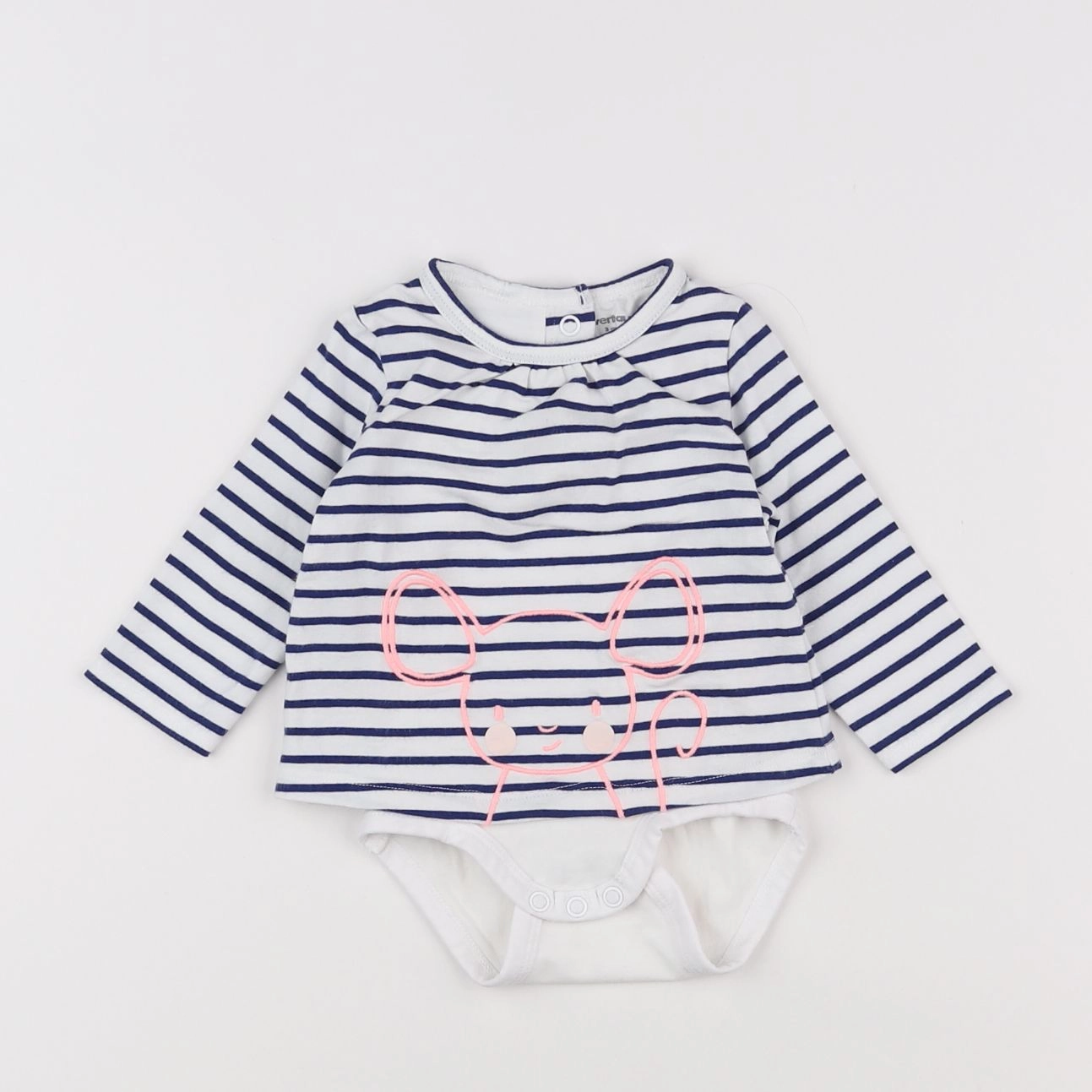 Vertbaudet - body tee-shirt bleu, blanc - 3 mois