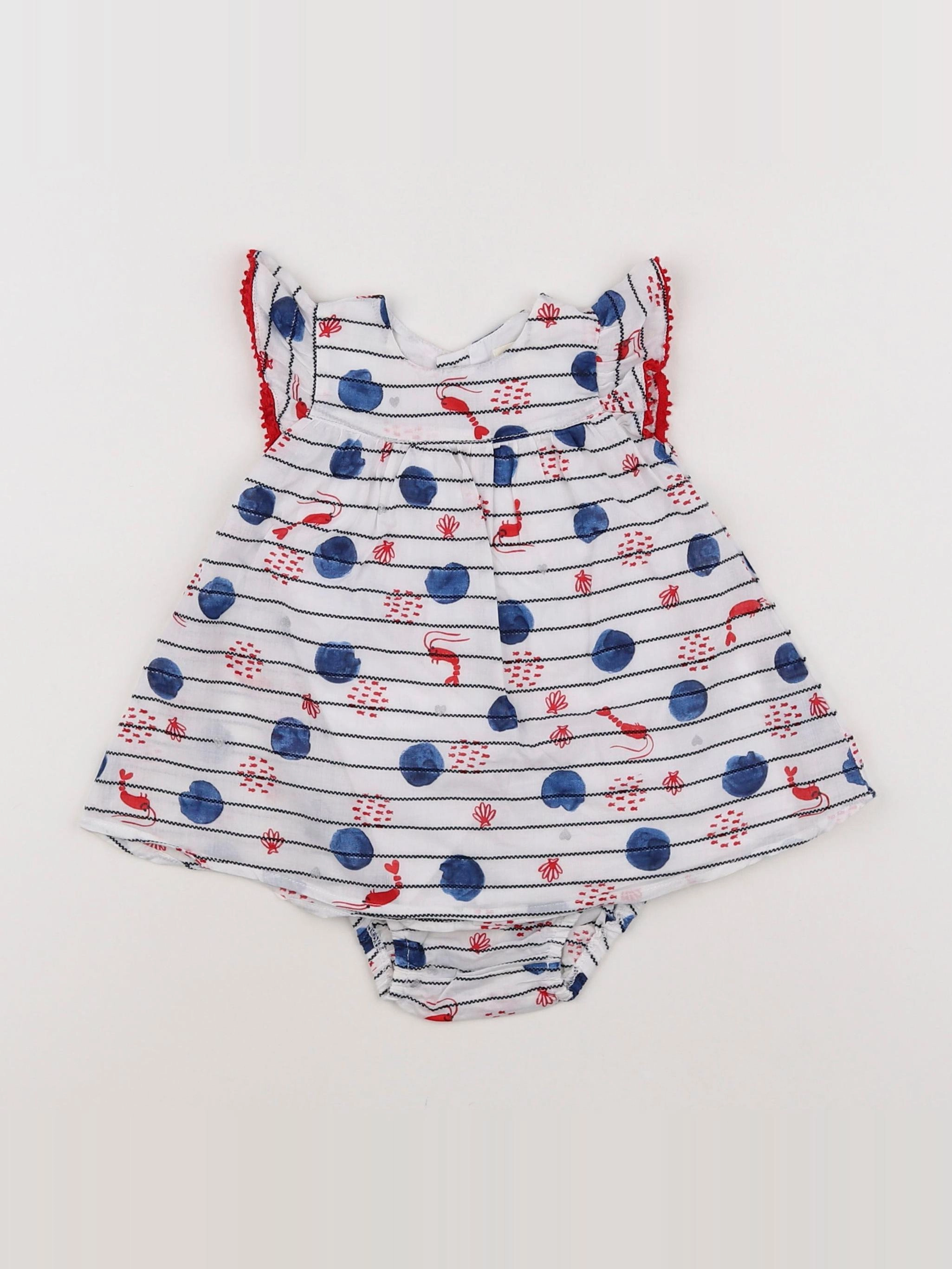 Catimini - robe blanc, bleu - 3 mois