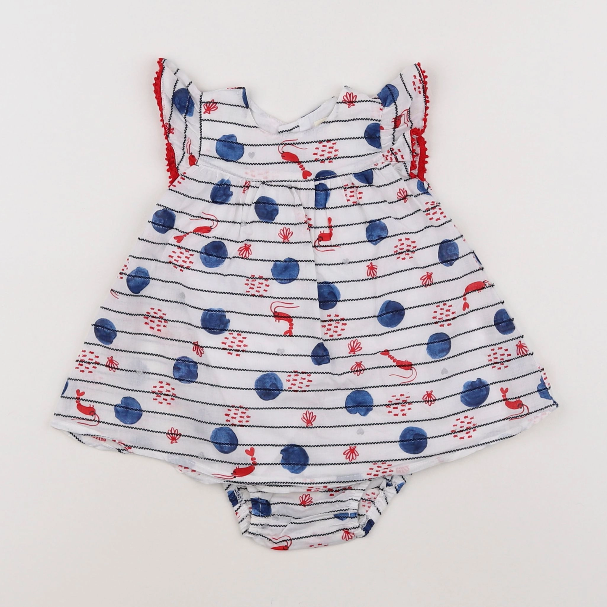 Catimini - robe blanc, bleu - 3 mois