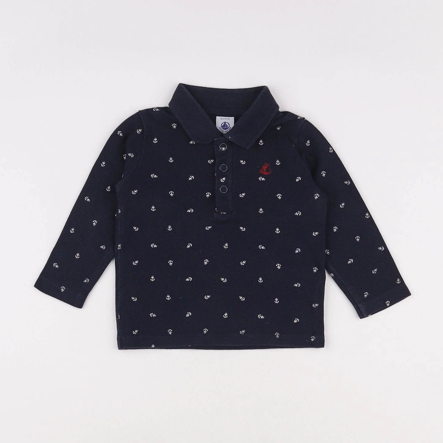 Petit Bateau - polo bleu - 12 mois