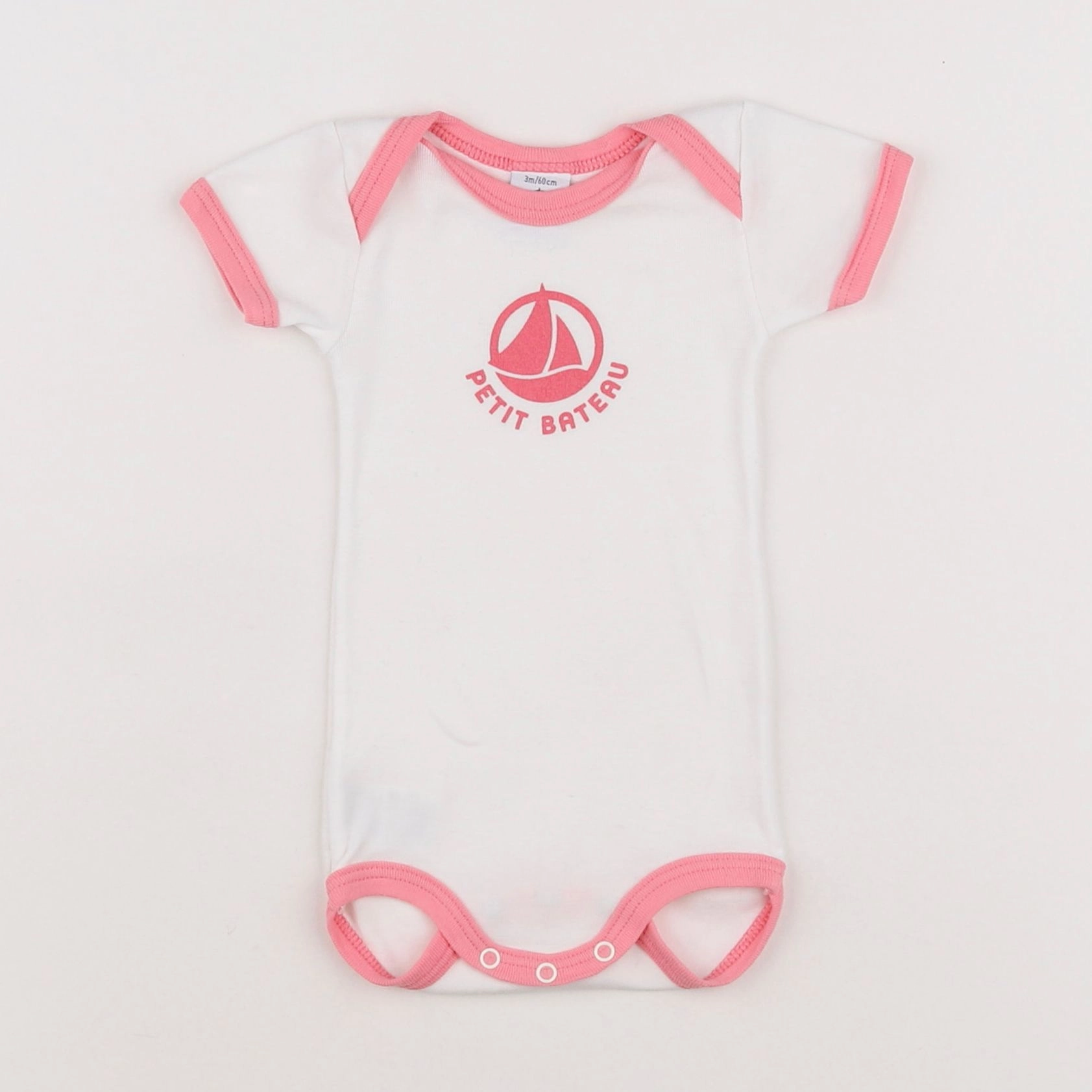 Petit Bateau - body blanc, rose - 3 mois